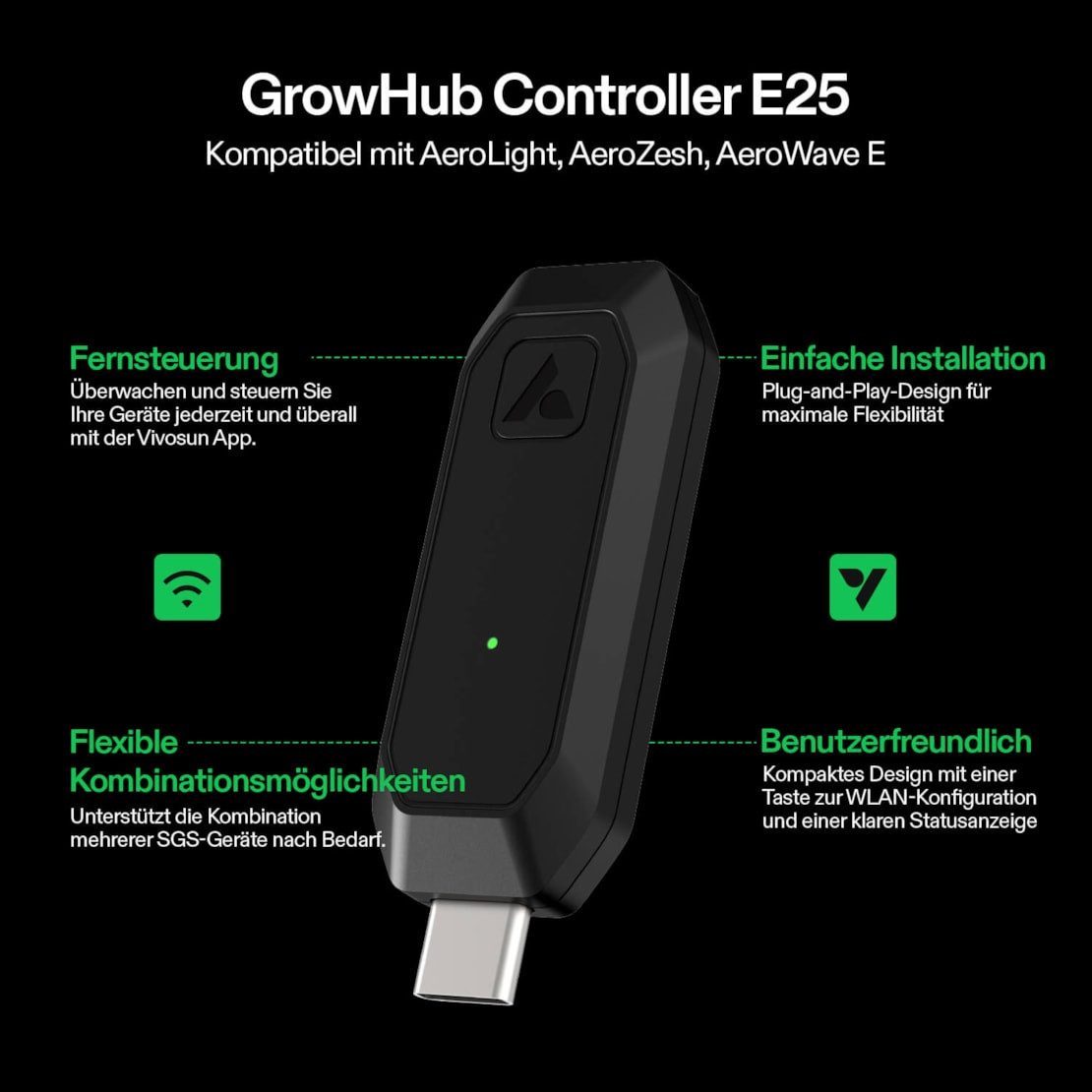 VIVOSUN VIVOSUN GrowHub E25 Smart Controller für Growzelte Smart-Home-Steuerelement, Zentrale App Steuerung für Licht und Lüftung