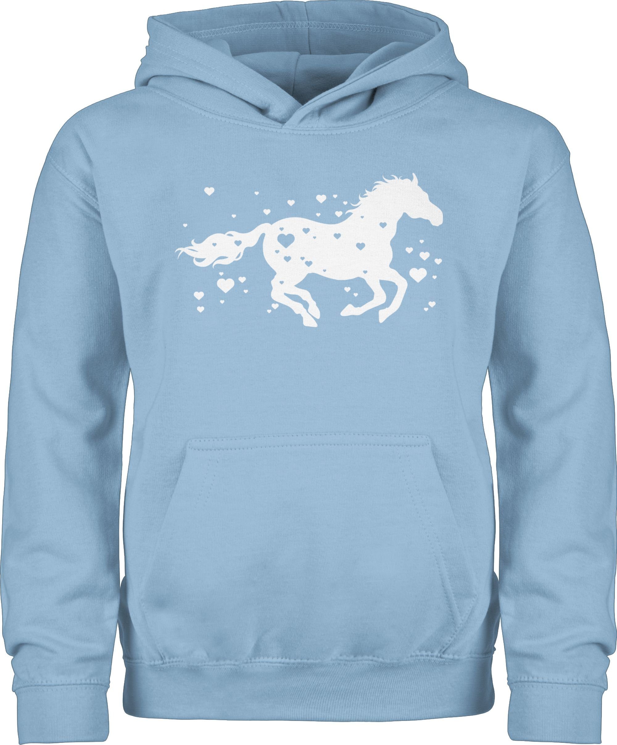Shirtracer Hoodie Pferd mit Herzen - Pferde Horse Reiter Reiterin Pferdeliebhaber Gesche Pferd 1 Hellblau
