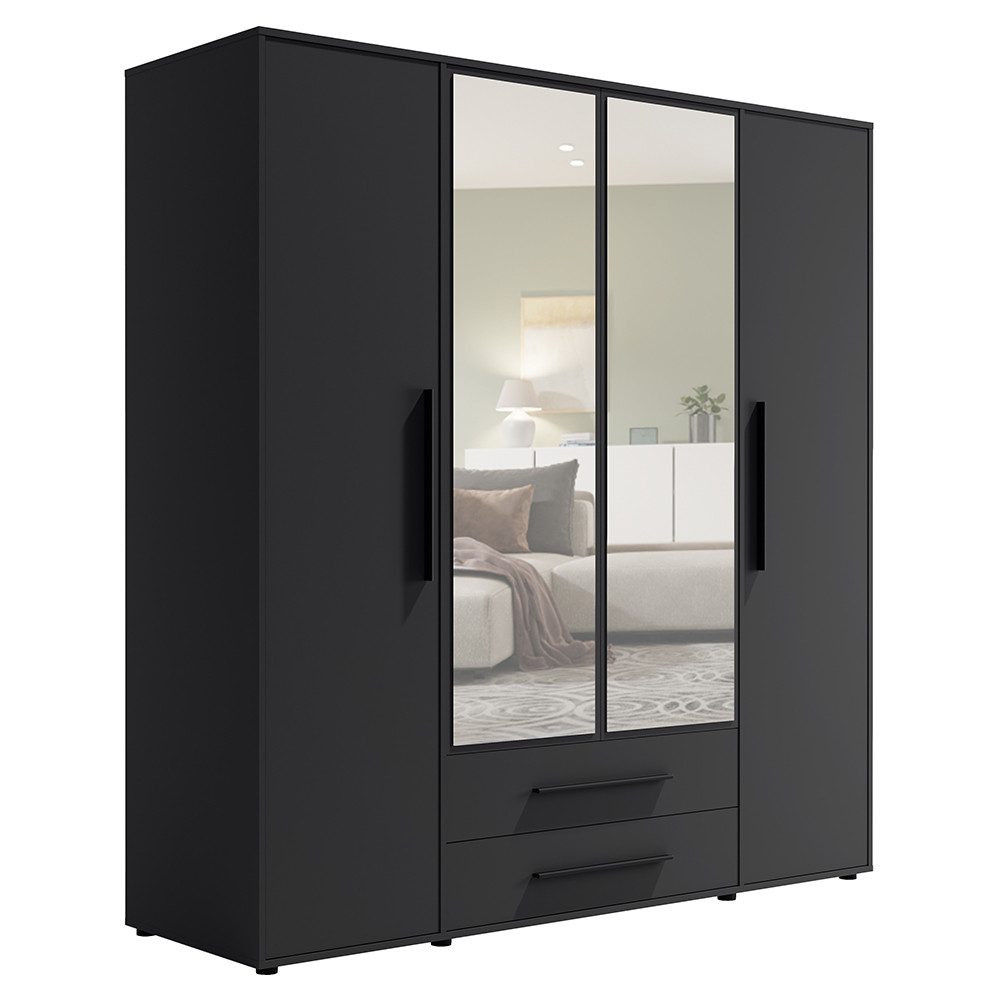 Lomadox Kleiderschrank MOLLERUSA-132 197,6 cm breit, schwarz matt, 4 Türen, 2 Schubladen