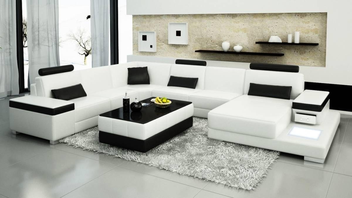 Couch Weiß/Schwarz Form JVmoebel Wohnlandschaft Polster Ledersofa Ecksofa, Ecksofa U Designer Sofa
