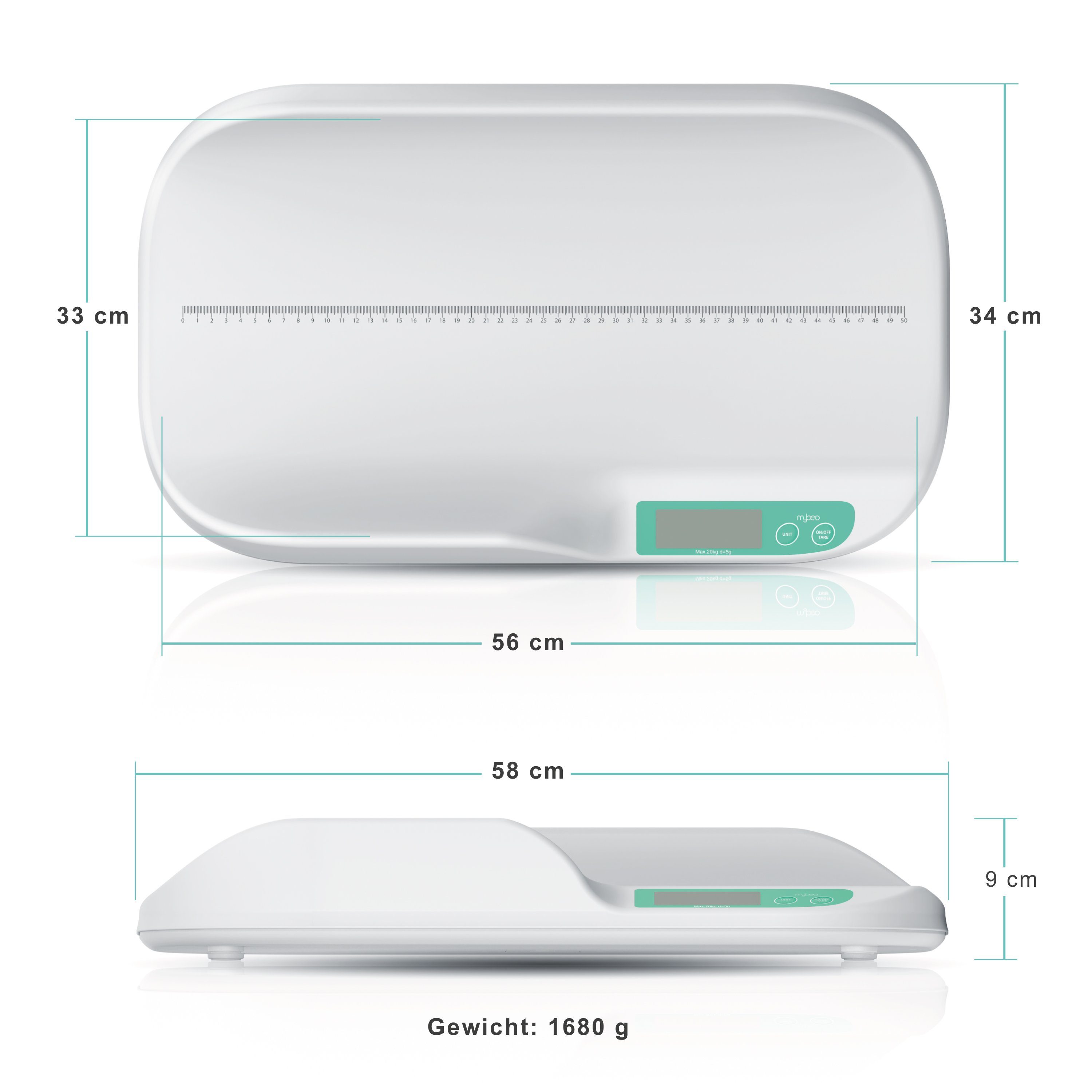 MyBeo Personenwaage Digitale Babywaage mit Display, 20g - 20kg, Säuglingswaage, Tierwaage, 1-tlg., sichere, schnelle Messung für zuhause und Praxis – Bild 2 von 5