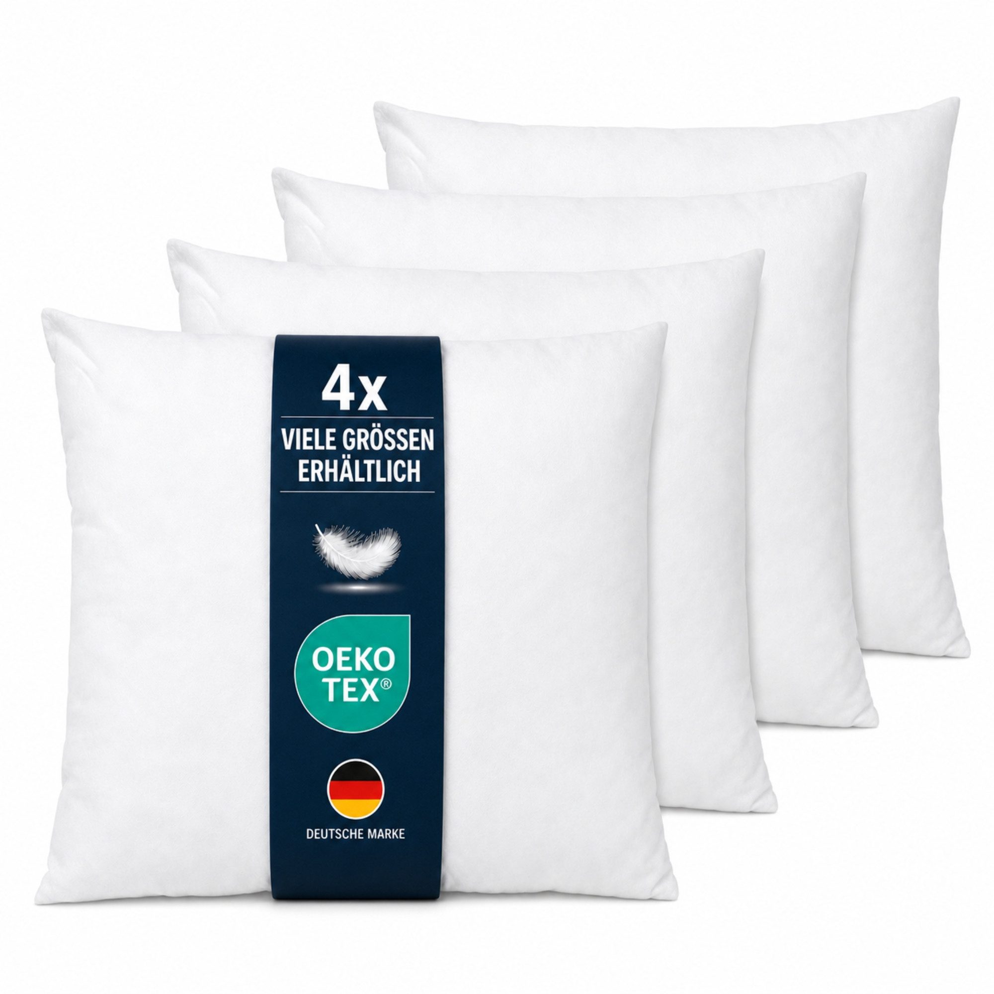 Bestlivings Federkissen Innenkissen für Deko und Schlafzimmer, Füllung: 100% Federn, Bezug: Baumwolle, 4er-Set, hochwertig verarbeitet, atmungsaktiv, formstabil, 40°C waschbar