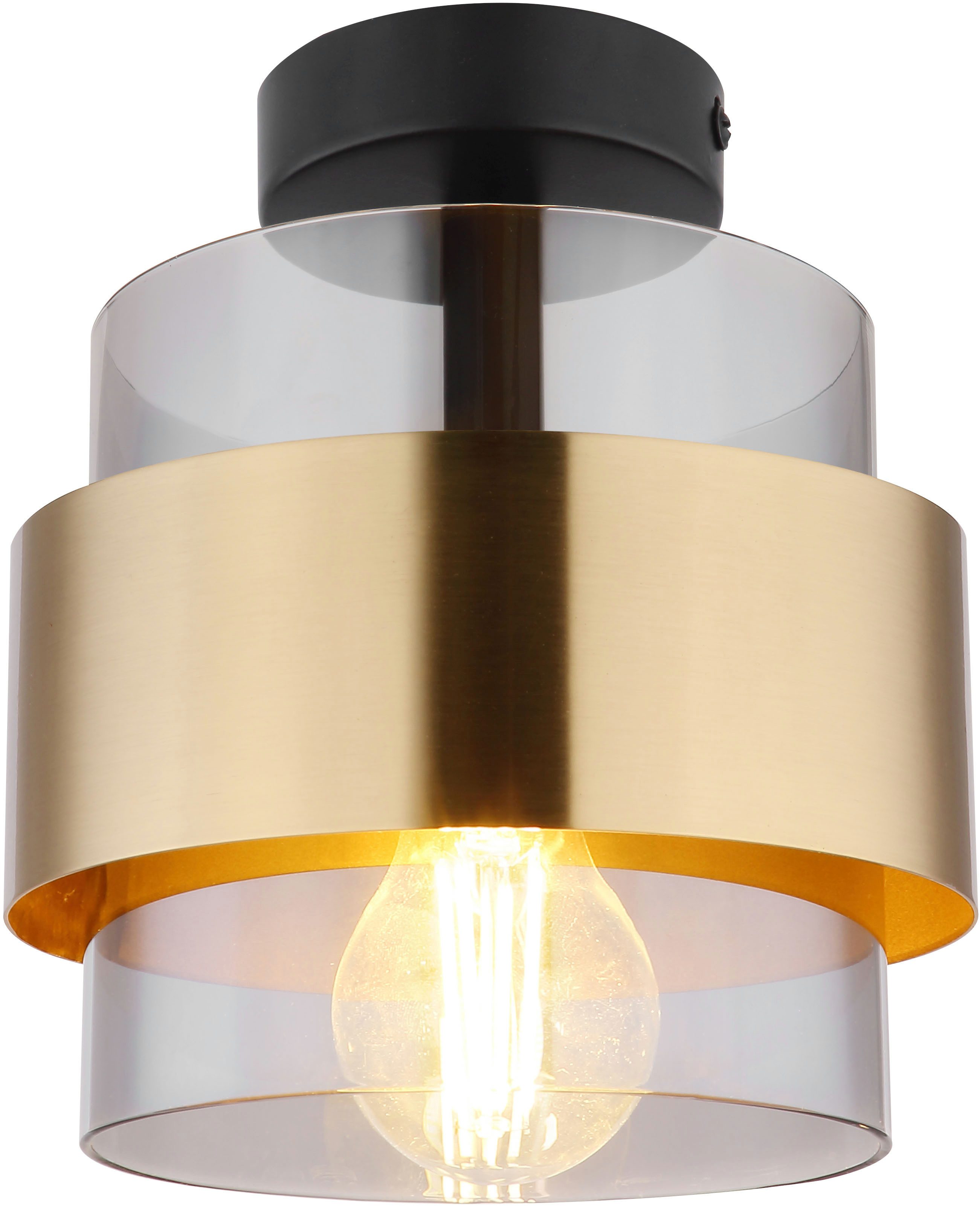 GLOBO LIGHTING Deckenleuchte MILLEY, ohne Leuchtmittel, Deckenlampe/Metall/Glas/Messingring/Wohnzimmer/Flur