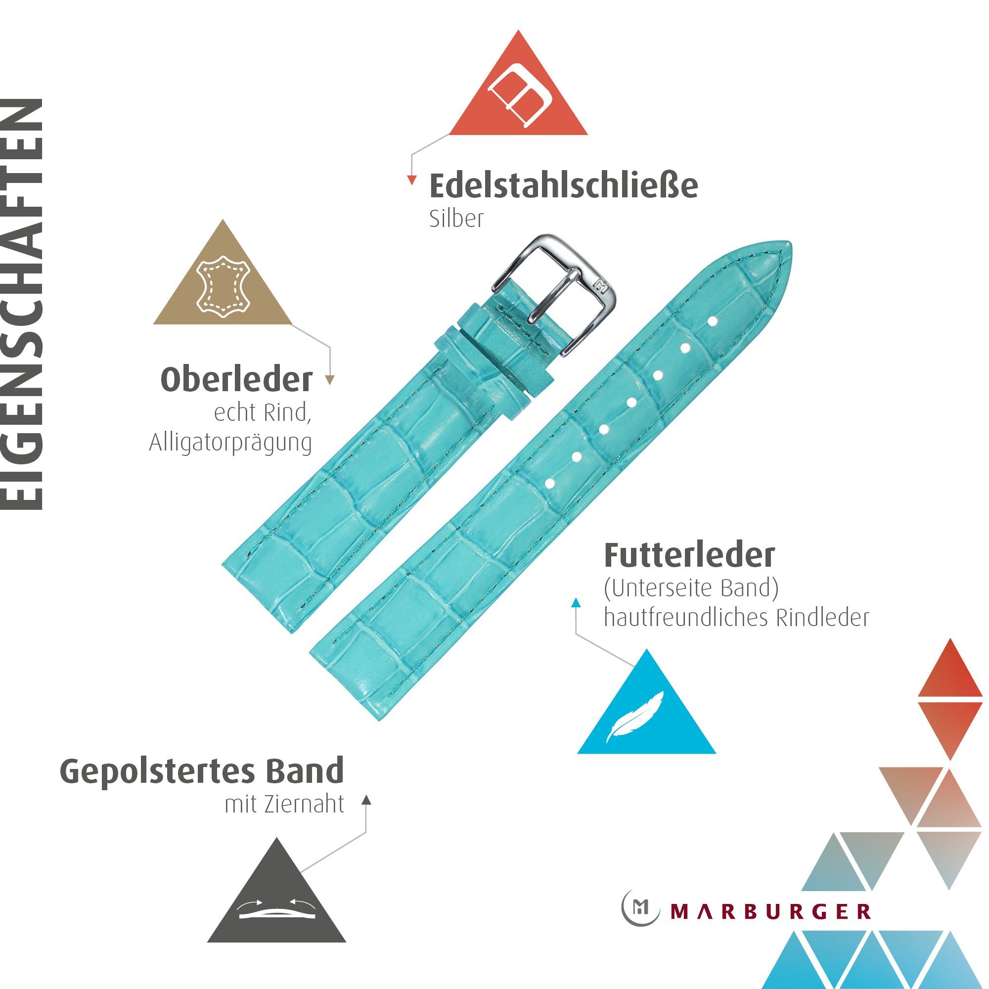 MARBURGER Uhrenarmband 14mm Leder Alligator Prägung günstig online kaufen
