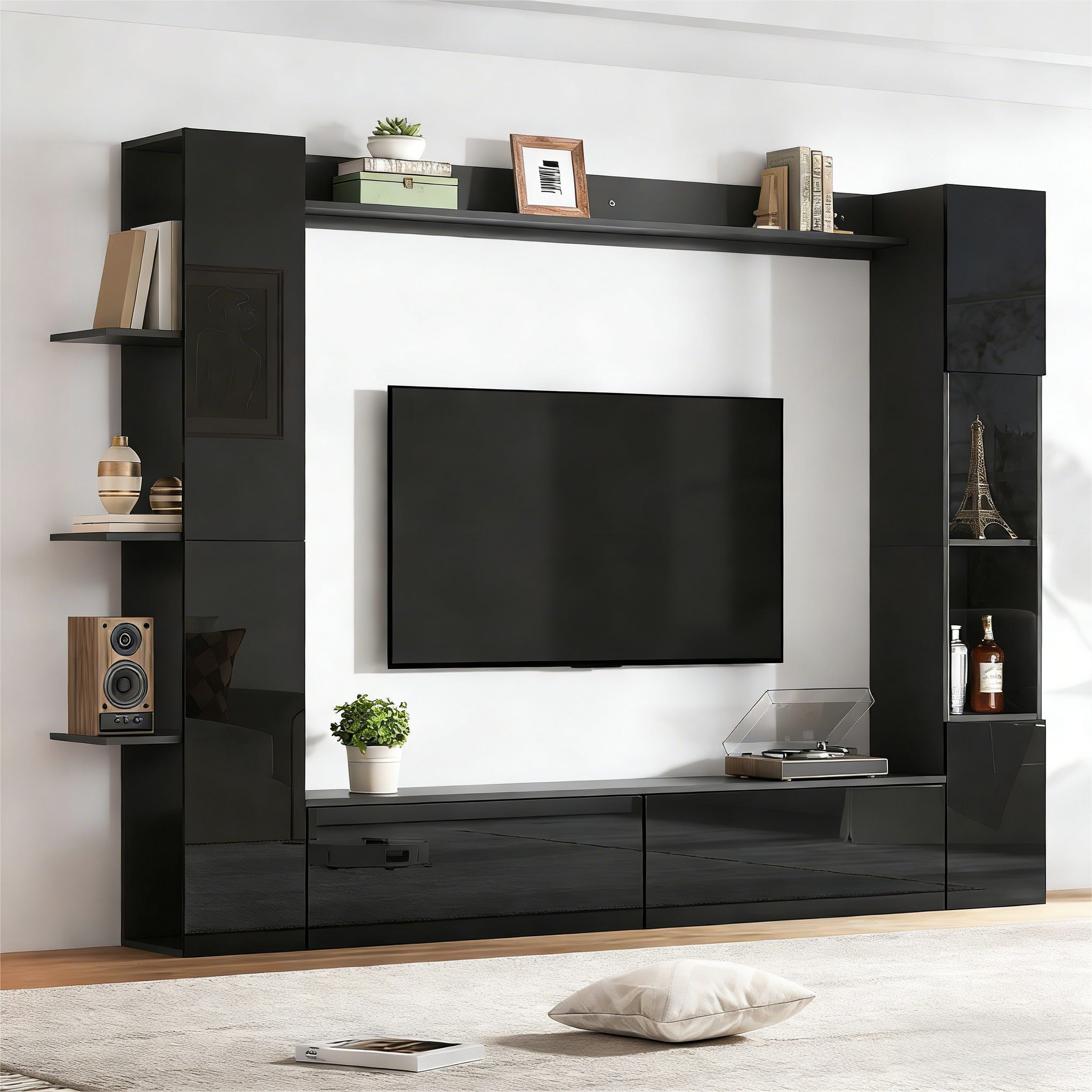 Merax Wohnwand 4-teilig Wohnmöbel Set, (4-St), Wohnmöbel mit TV-Schrank, Vitrine & Regalen