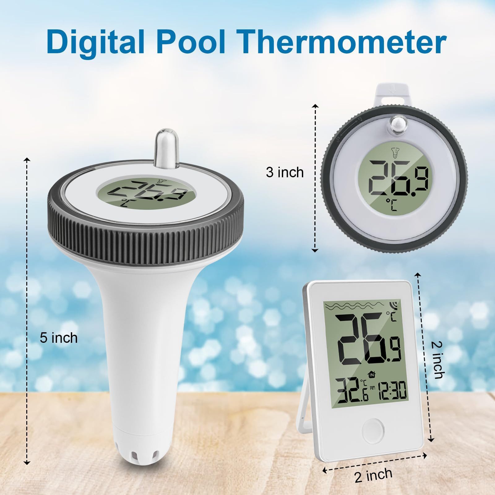 Fyrove Schwimmthermometer Pool Thermometer Funk Schwimmend Schwimmbadthermometer, Einzelgerät (1x Inneneinheit, 1x schwimmender Sensor, 1x Anleitung), Pooltherm – Bild 5 von 5