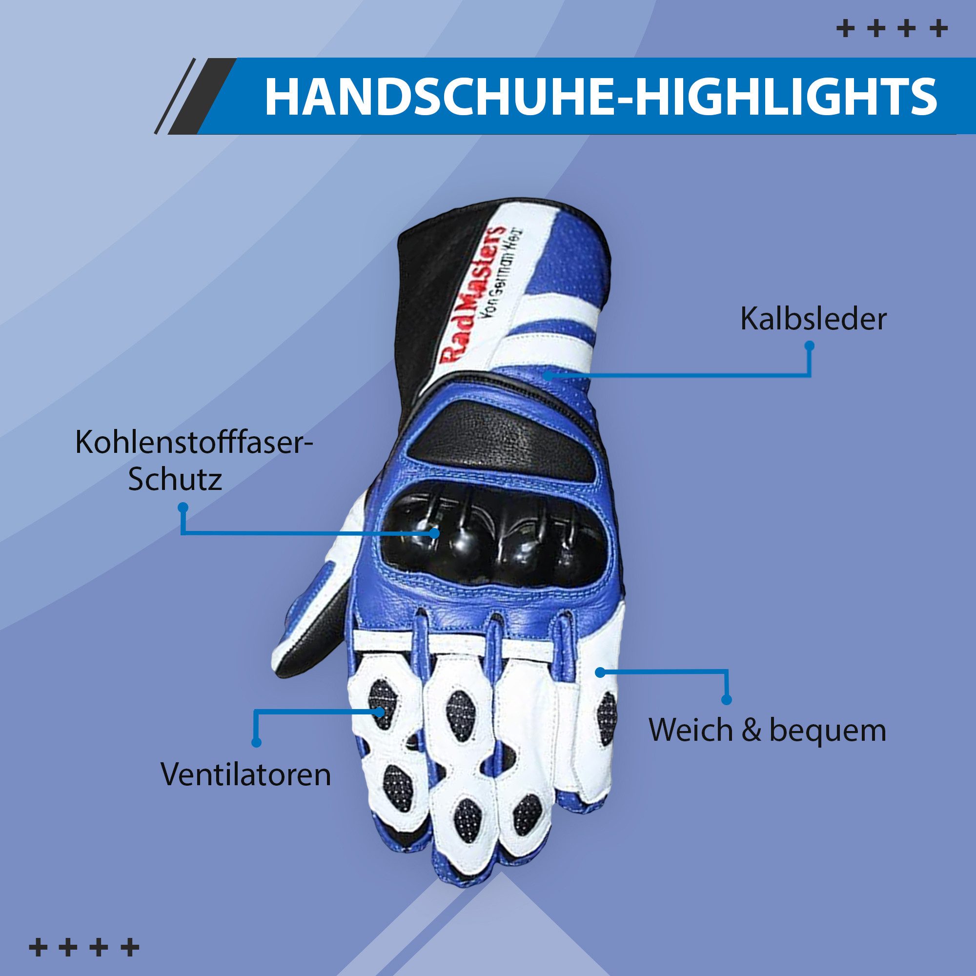 German Wear Motorradhandschuhe GW409G Lederhandschuhe Handschuhe aus Kalbsleder mit Protektoren