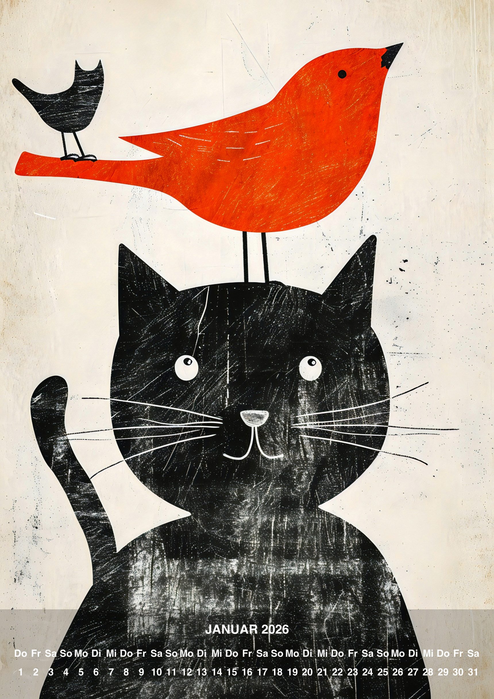 raxxa Wandkalender Comic Cats 2026 - hoch
