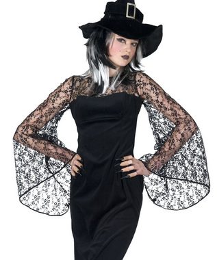 Karneval-Klamotten Hexen-Kostüm langes schwarzes Hexenkleid Damen mit Spitze, Damenkostüm Frauenkostüm Hexe Halloween Kleid