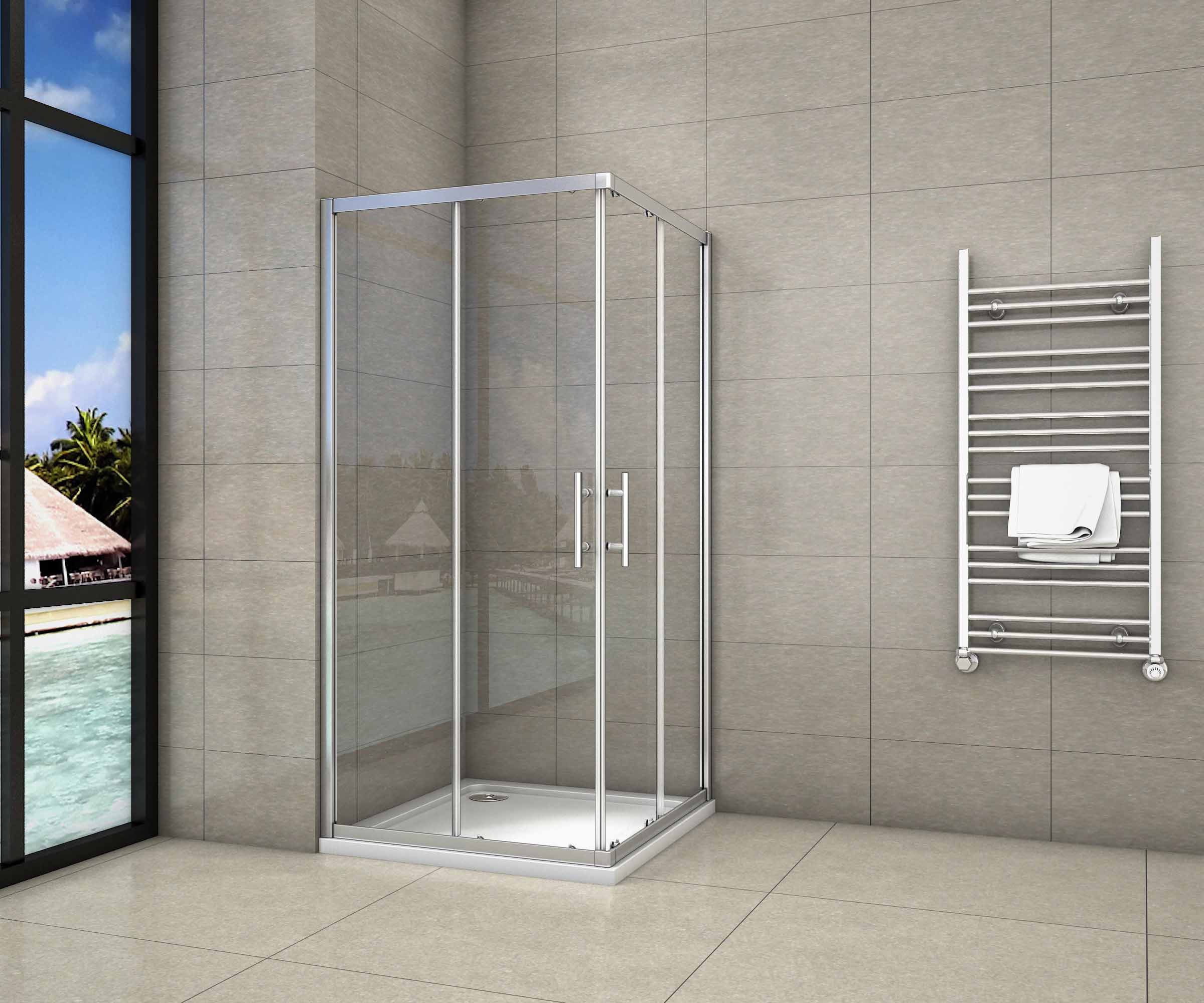 Duschparadies Eckdusche 195cm Eckdusche Schiebetür Duschkabine Duschtür Mit/Ohne Duschtasse, BxT: 70x70 cm, Einscheibensicherheitsglas, ebenerdiger Einbau möglich,klare Optik,mit Schiebetür