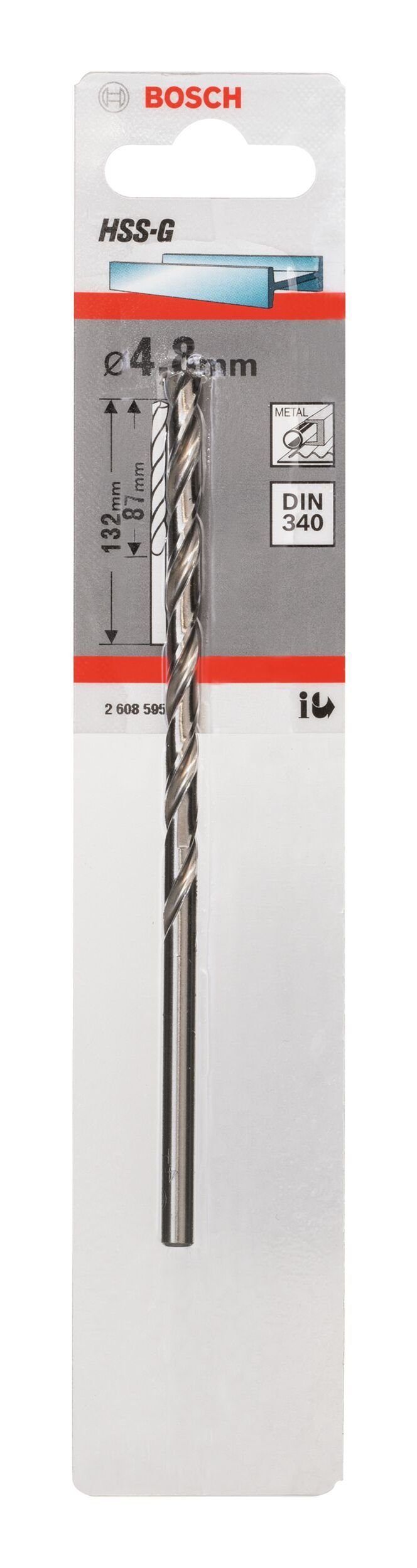 x x Metallbohrer, 1er-Pack HSS-G BOSCH 4,8 mm 340) - 132 - 87 (DIN