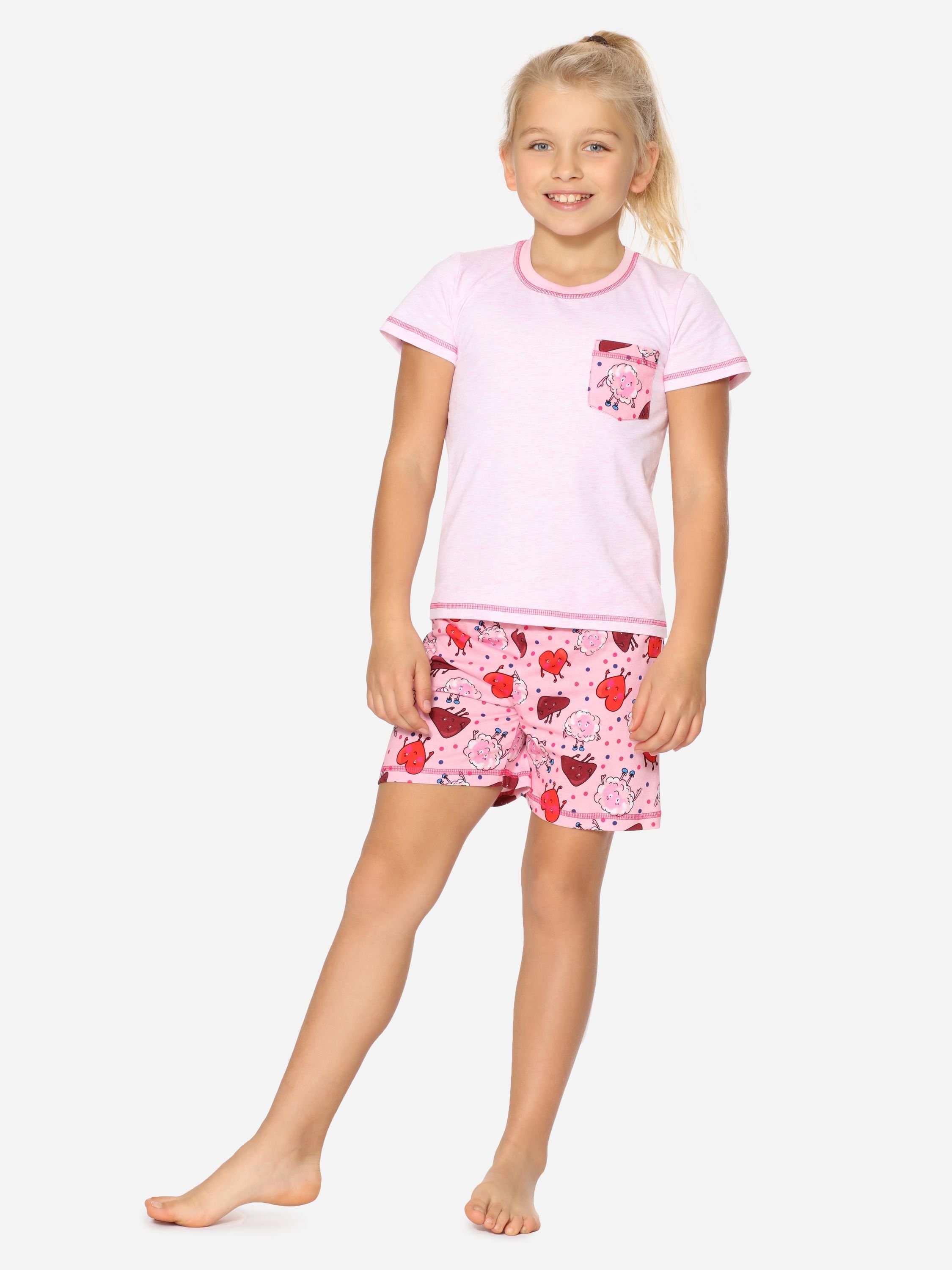 Merry Style Schlafanzug Mädchen Pyjama MS10-292 Kurz Set Melange/Rosa/Körper Baumwolle aus Schlafanzüge
