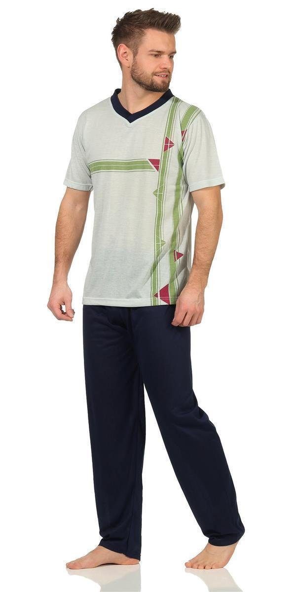 EloModa Pyjama Herren Sommer L tlg) (2 T-shirt; M Grün Schlafhose V- Lange Pyjama XL 2XL
