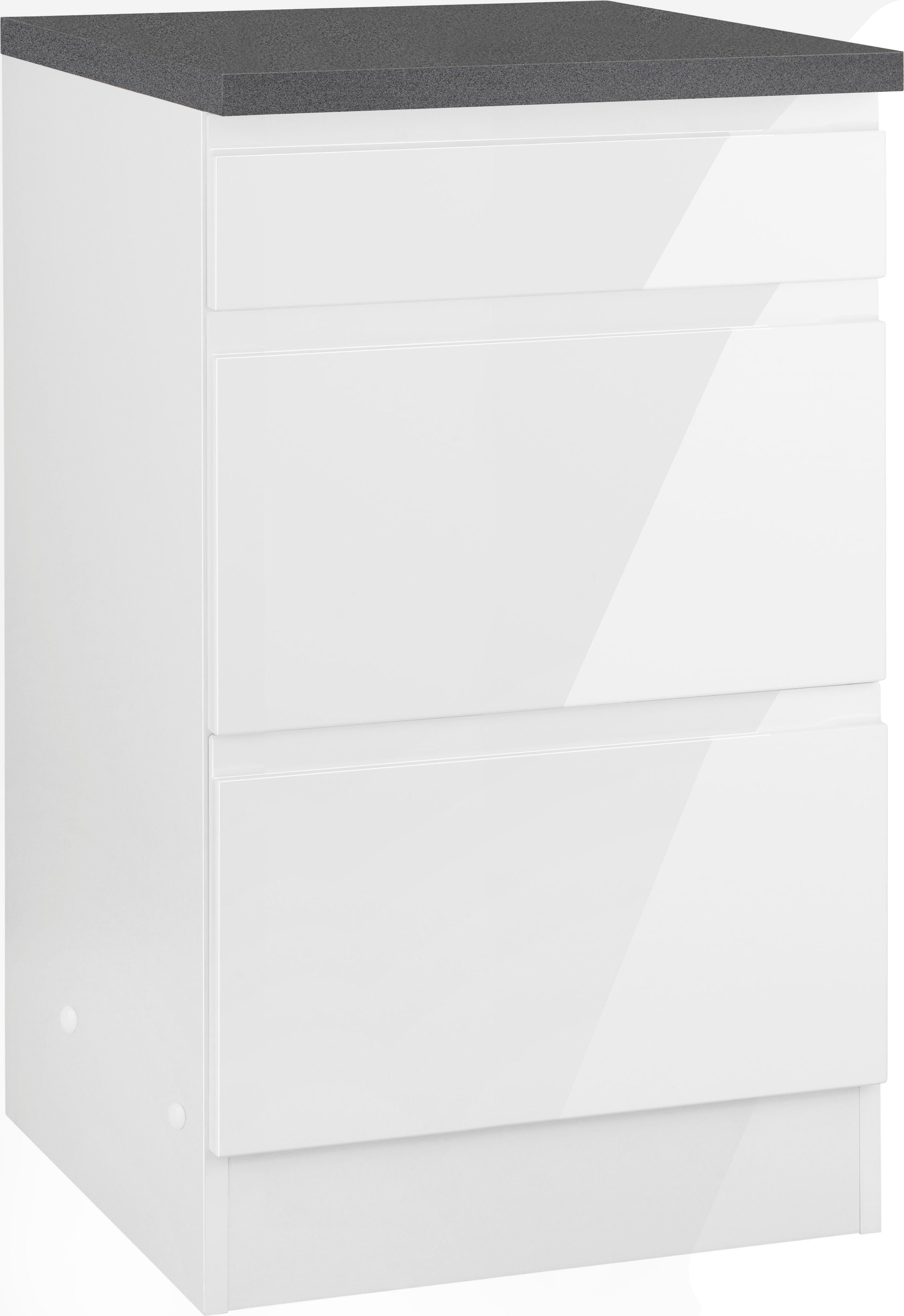 KOCHSTATION Unterschrank KS-Virginia,neu in verbesserter Ausführung (Stauraum, Softclose, mit CPL-Arbeitsplatte) Breite 50 cm, 1 Schubkasten, 2 Auszüge, Soft-Close-Funktion
