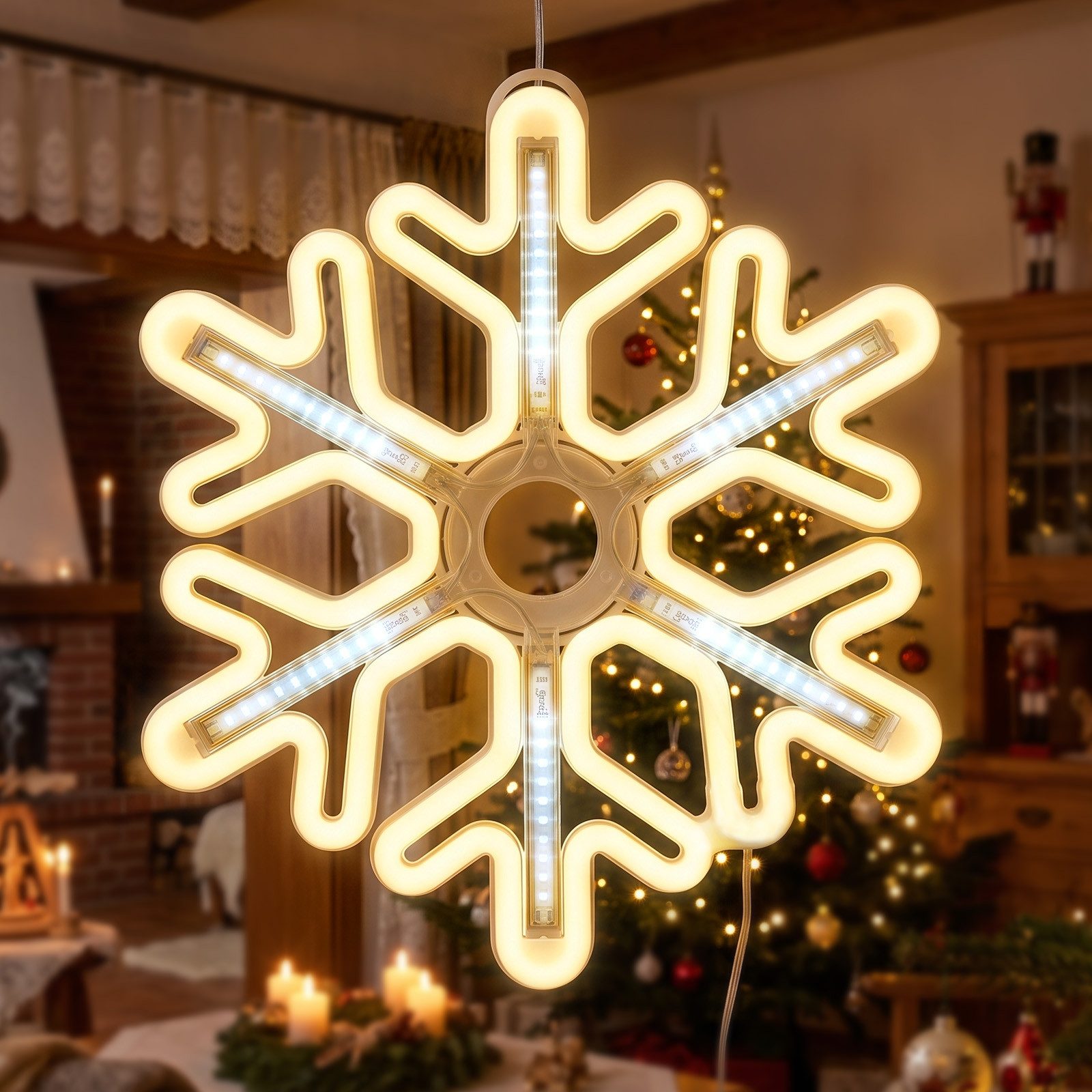 Salcar LED Dekolicht 40/60cm Schneeflocke Neonlicht LED Fenster Weihnachts Dekoration, LED Weihnachts Lichter, Weihnachtsdeko Outdoor