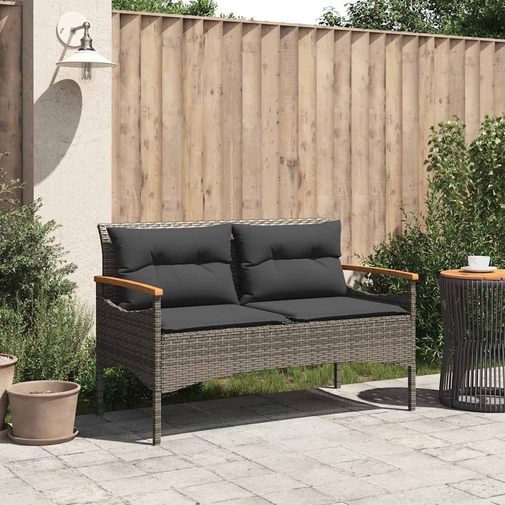 vidaXL Gartenbank Gartenbank mit Kissen 116x62,5x74 cm Grau Poly Rattan (1-St)