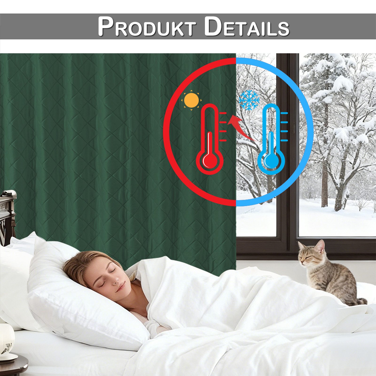 Jibenhome Gardine Samtvorhang Gesteppter 254cm Blickdicht, Wärmeisolierend, Weihnachtliche Räume