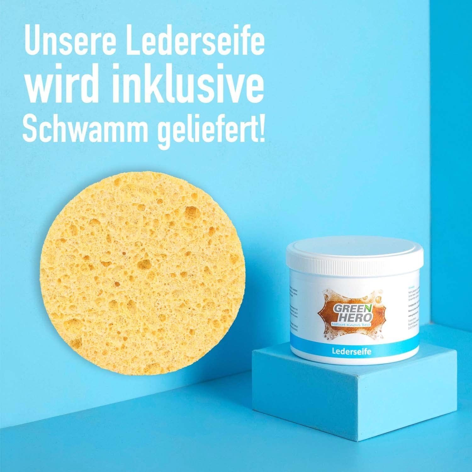 GreenHero Lederseife inkl. Reinigungsschwamm Lederreiniger für Glattleder, (Lederseife Verlängert Natürlich) 100% Lebensdauer, die