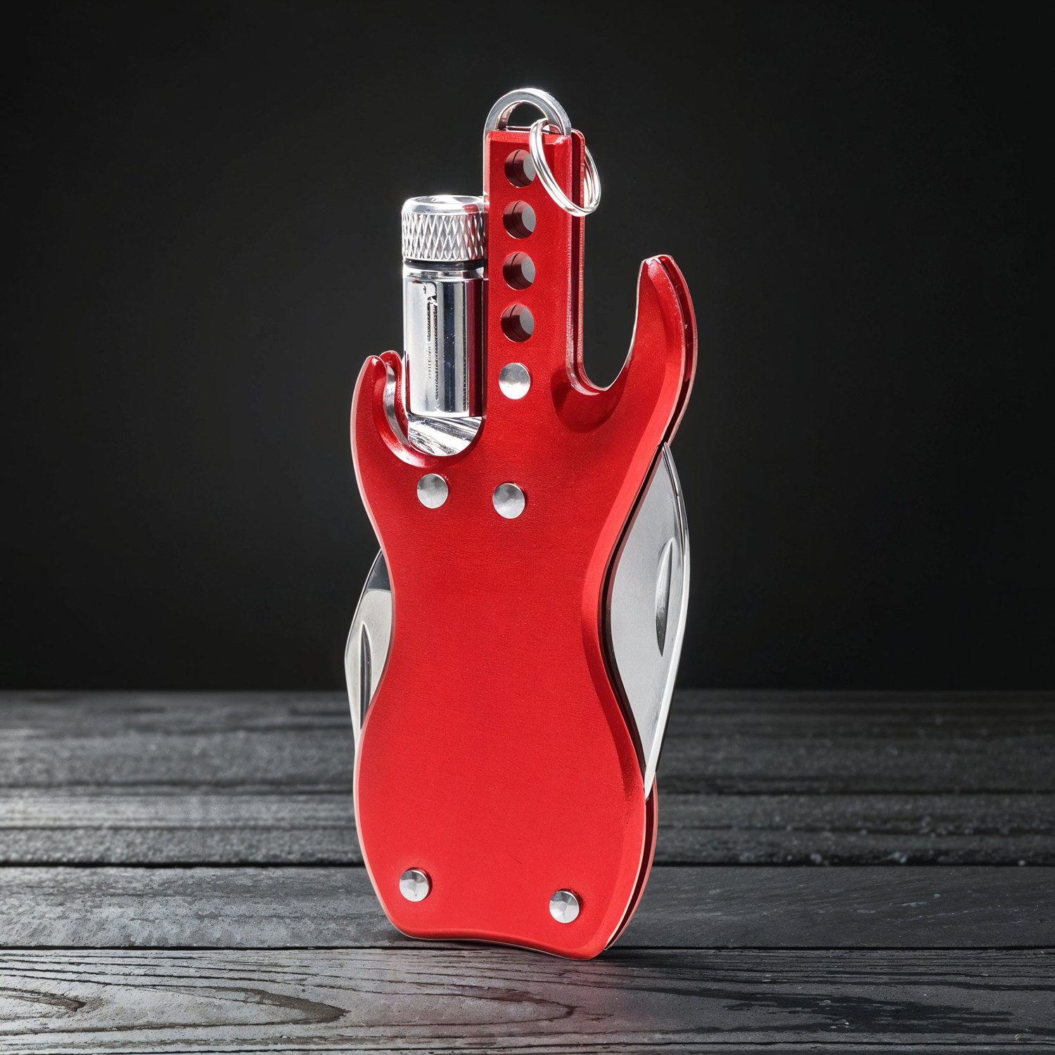 keepdrum E-Gitarre keepdrum Schlüsselanhänger KDMT-RD Multitool Gitarre rot, Musiker-Geschenk, LED-Leuchte