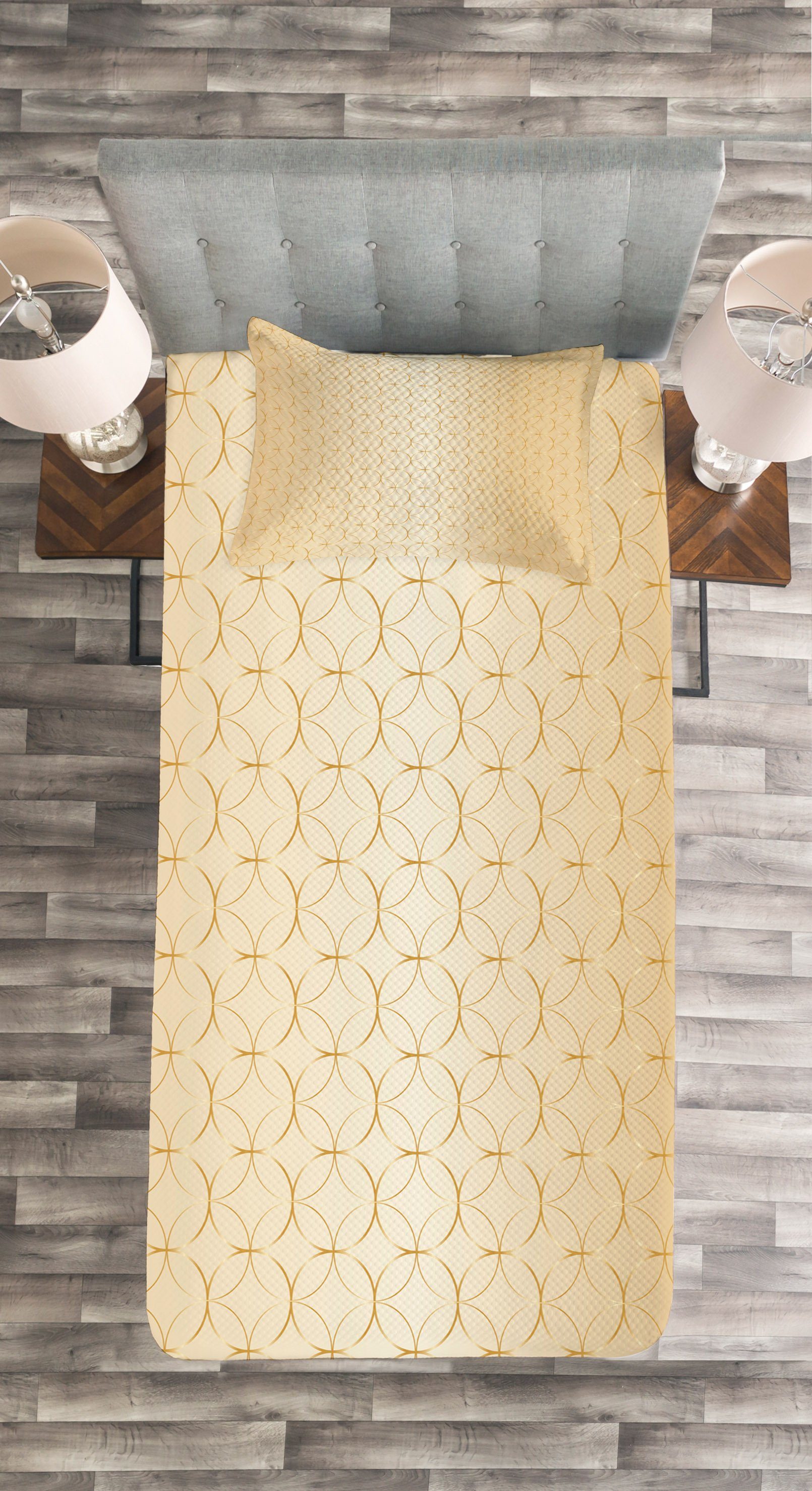 Kissenbezügen Gold-Muster Set Waschbar, Tagesdecke Beige mit Geometrisches Abakuhaus,