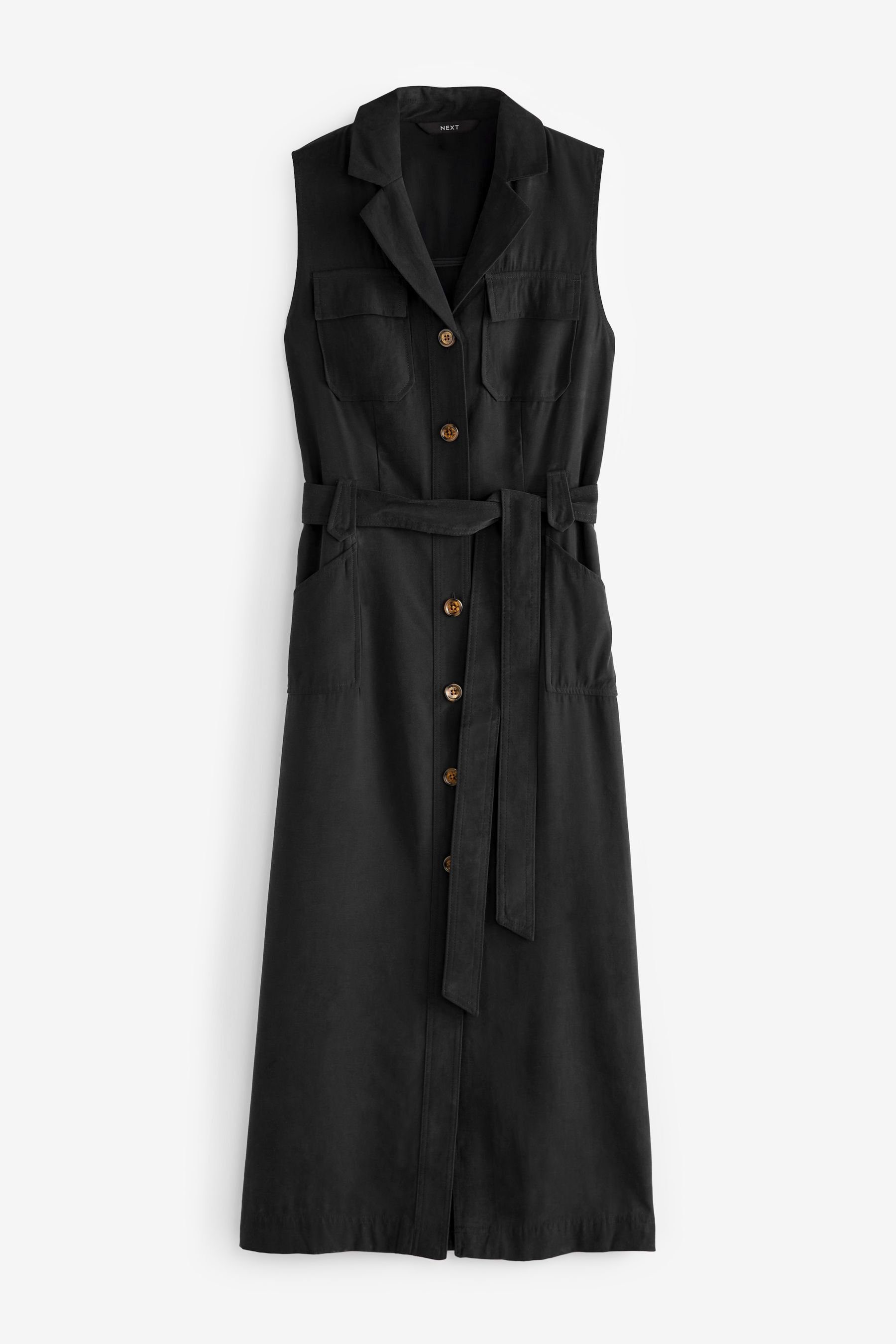 Next A-Linien-Kleid Ärmelloses, geknöpftes Kleid mit Gürtel (1-tlg) Black | Kleider