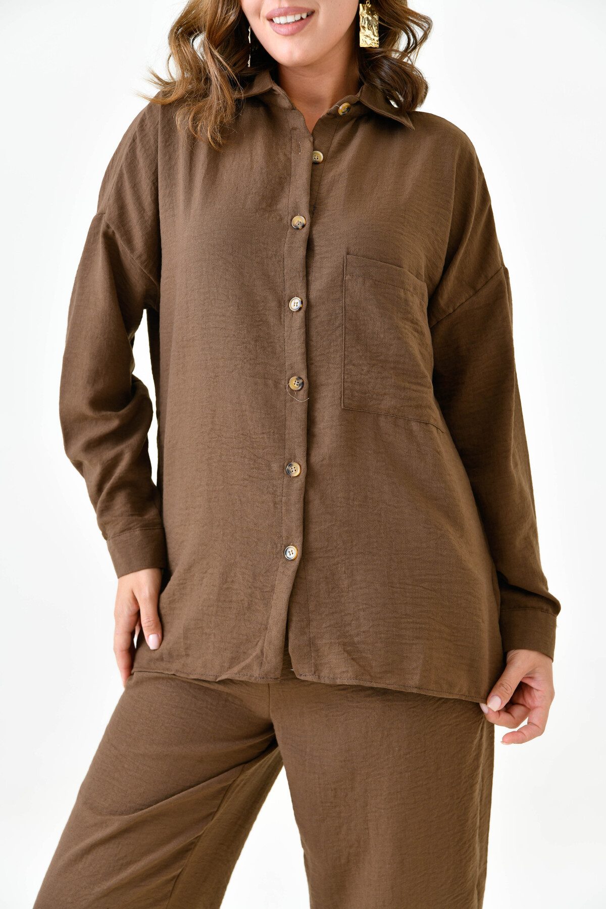 WOMAN VISION Blusentop Zweiteiliges Oversize-Set aus Hemd und Hose mit einer Tasche