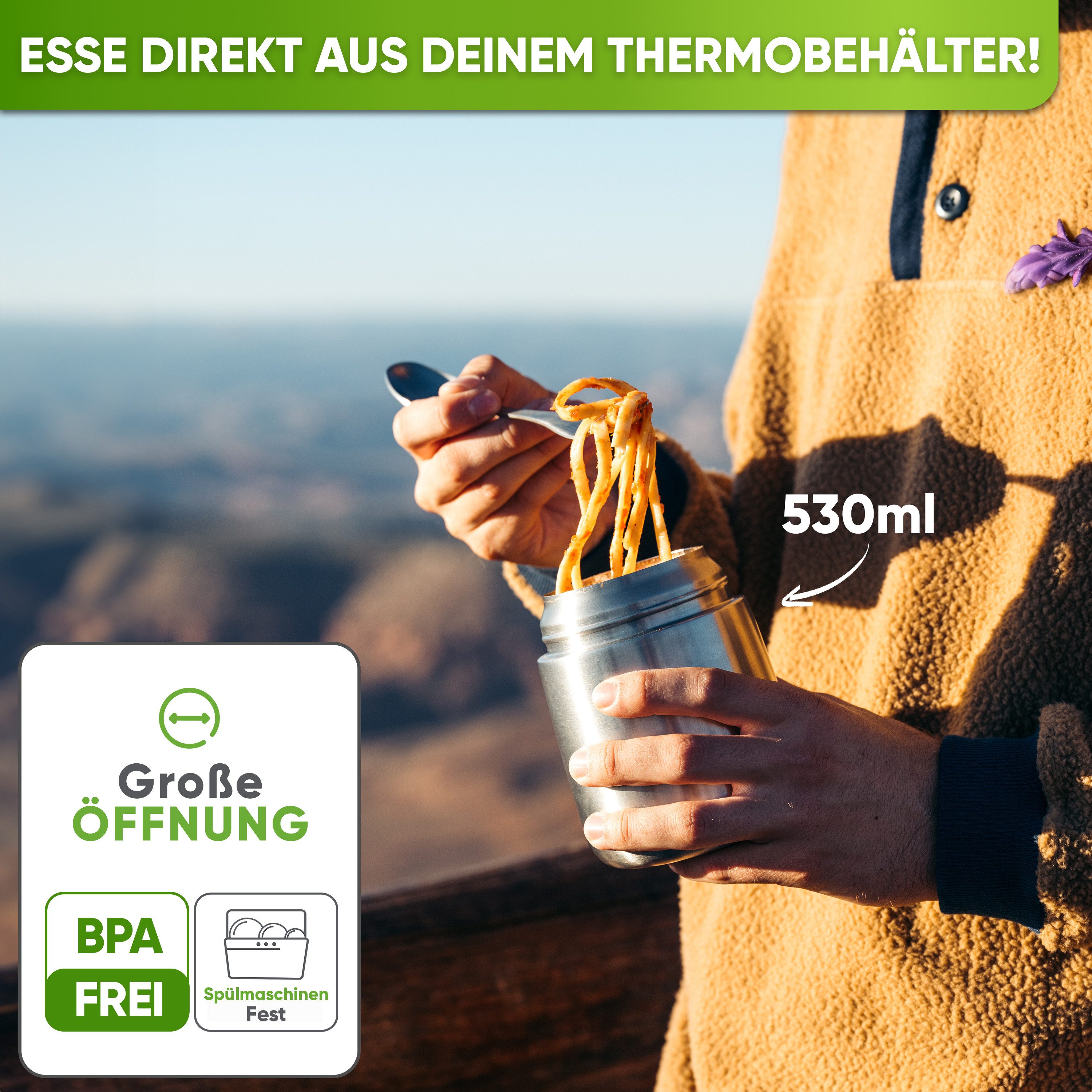 Blockhütte Thermobehälter 530ml, Auslaufsicher, Auslaufsicher, Rostbeständig, Geruchsresistent