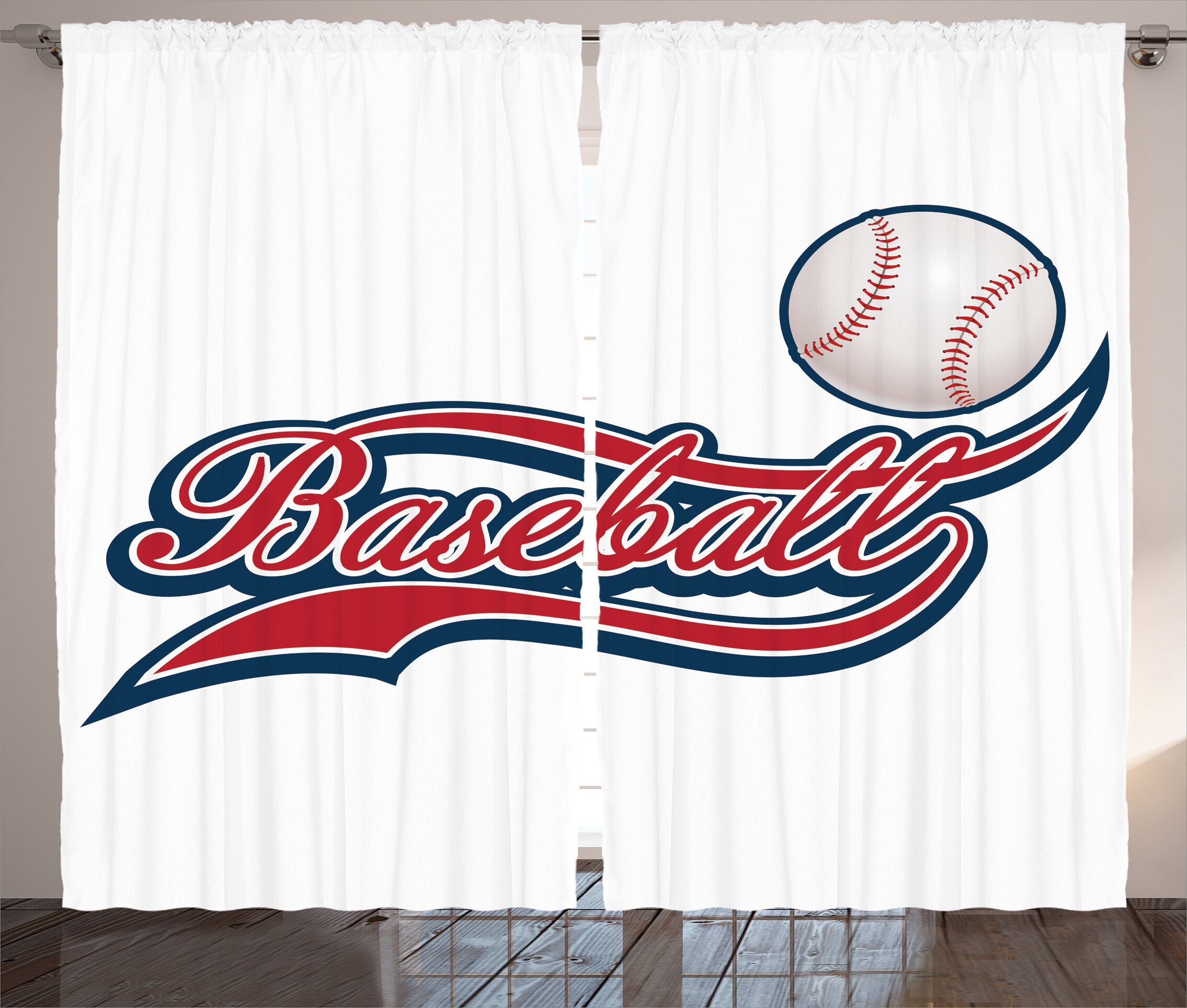 Gardine Schlafzimmer Kräuselband Vorhang mit Schlaufen und Haken, Abakuhaus, rot-Weiss Baseball Ballsport