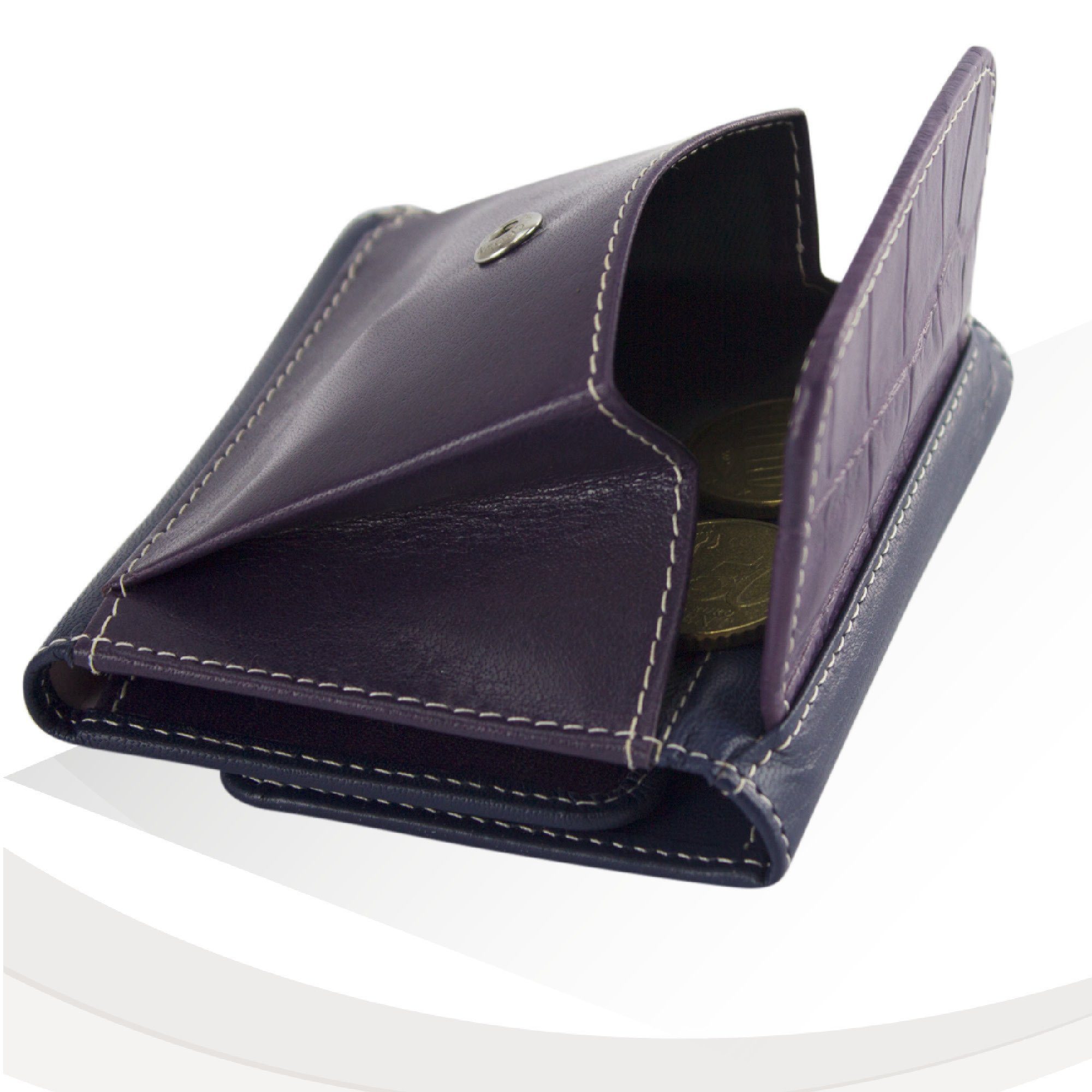 Sunsa Geldbörse echt Leder Geldbeutel Unisex klein recycelten RFID-Schutz, Leder, Lederresten, aus echt Portemonnaie Brieftasche lila Damen, mit