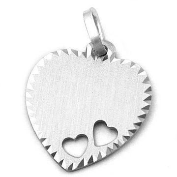 unbespielt Herzanhänger Anhänger Gravurplatte Herz mit 2 Herzen matt-diamantiert 925 Silber, Silberschmuck für Damen und Herren