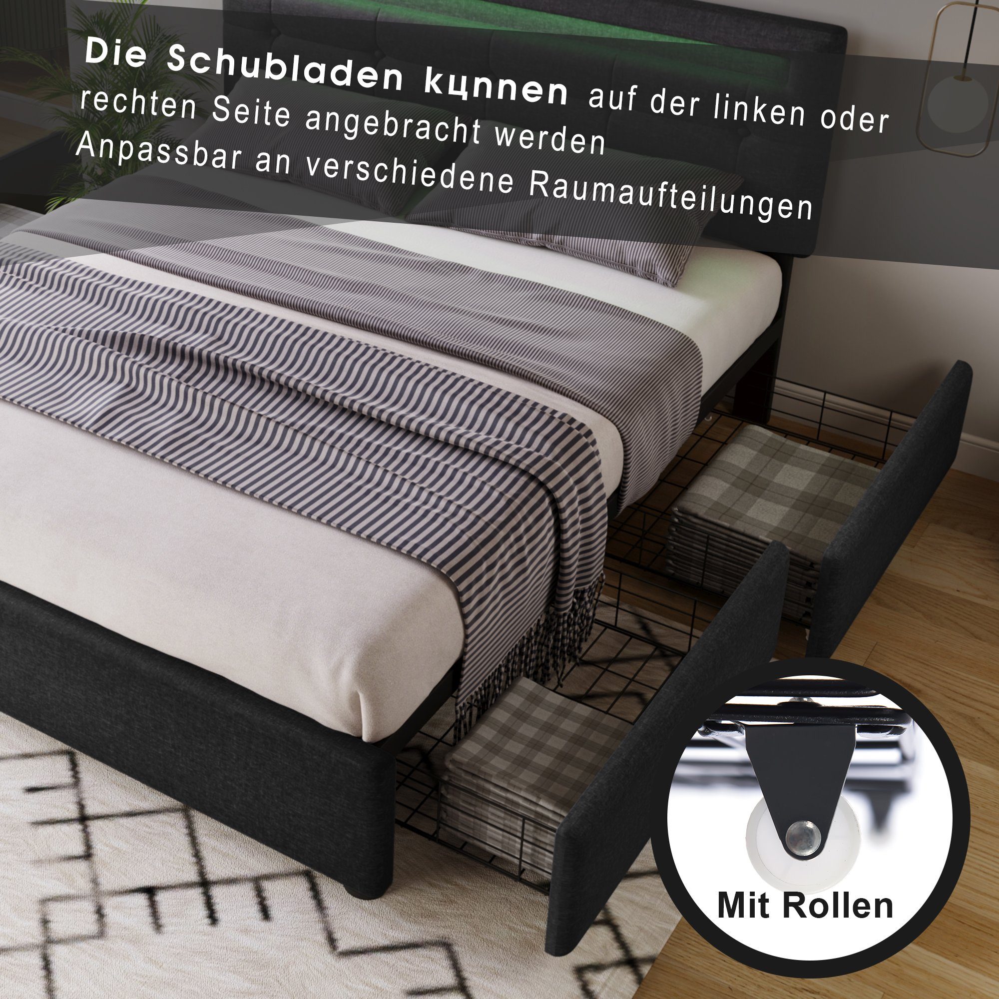 Sweiko Polsterbett (mit LED-Licht und 4 günstig online kaufen