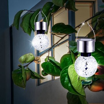 etc-shop Gartenleuchte, LED-Leuchtmittel fest verbaut, 8er Set Solar Pendel Lampen rund Terrassen Beleuchtung Spiegel