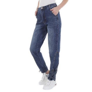 Ital-Design Mom-Jeans Damen Freizeit Used-Look High Waist Jeans in Blau