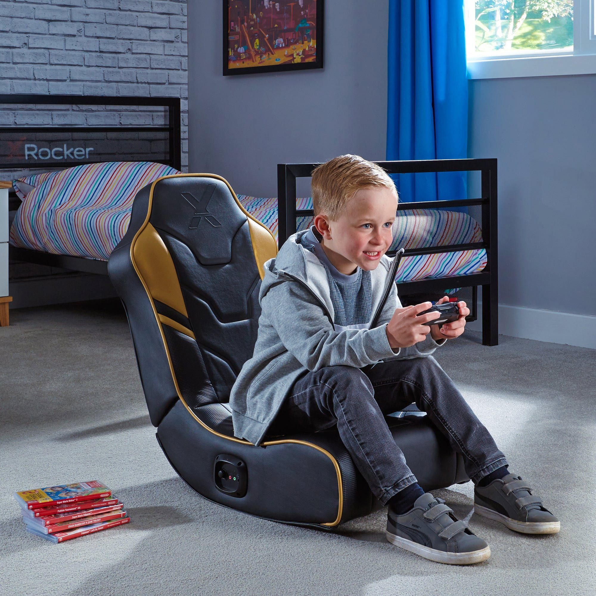 Rocker Kindersessel für Kinder, 2.0 Sessel Gold Audiosystem, für Teenager Gaming Floor mit Rocker 2.0 X Shadow Jugendliche, für