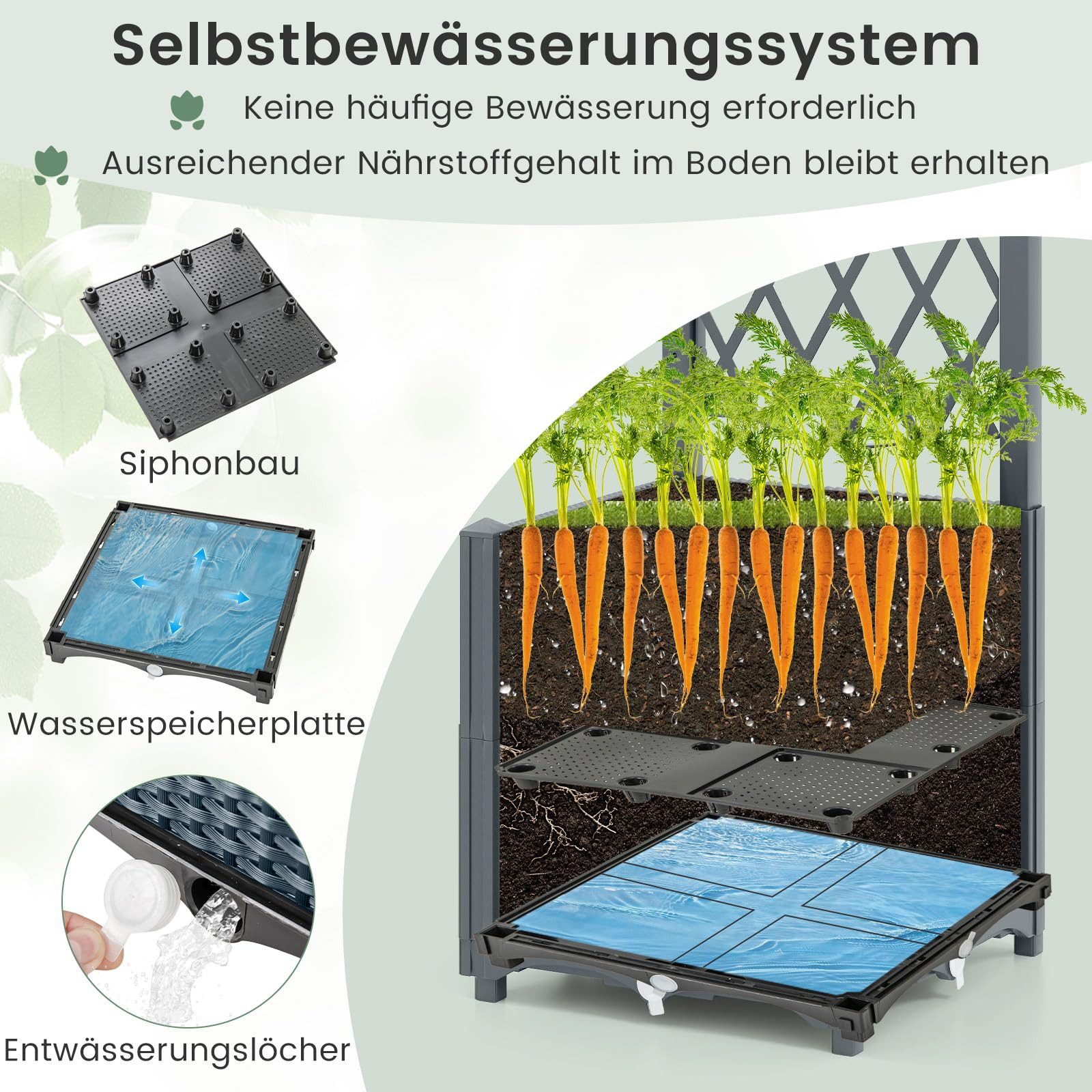 COSTWAY Blumenkasten (1 St), mit Rankgitter, Hochbeet für Kletterpflanzen, 40x40x140cm