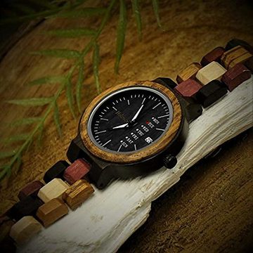 Holzwerk Quarzuhr TEUTONIA kleine Damen Holz Armband Uhr mit Datum in schwarz & braun