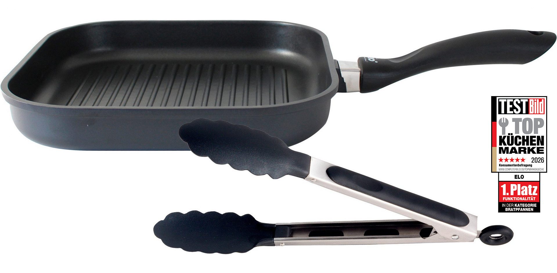 Elo Grillpfanne Alucast, Aluminiumguss (1-tlg), 28x28 cm, ELODUR® Select Versiegelung, Induktion, inkl. Servierzange