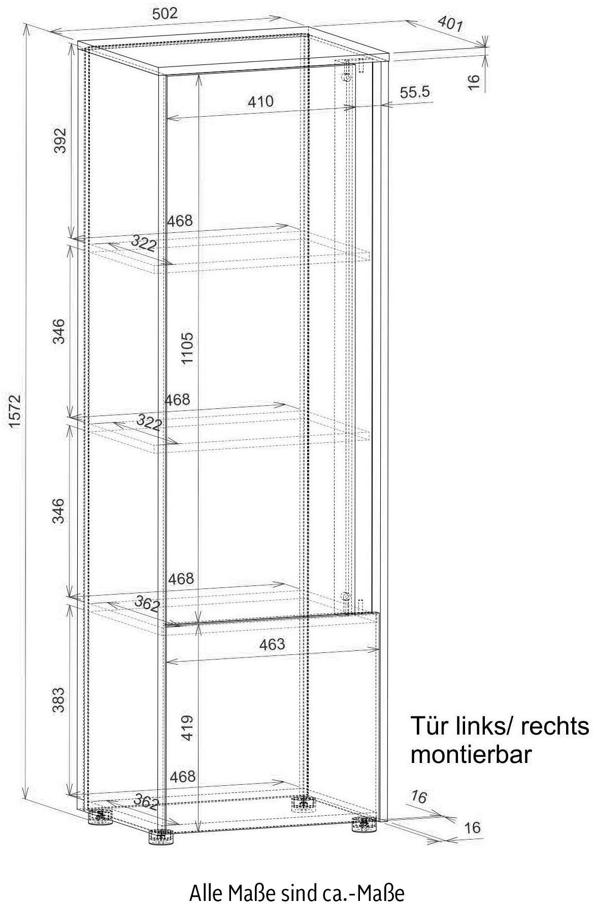 wechselbarer (Büroschrank 4 mit Aktenschrank Eiche, in x 50 grau 158 Center Türanschlag cm) IMV OH, 2-türig, Wotan