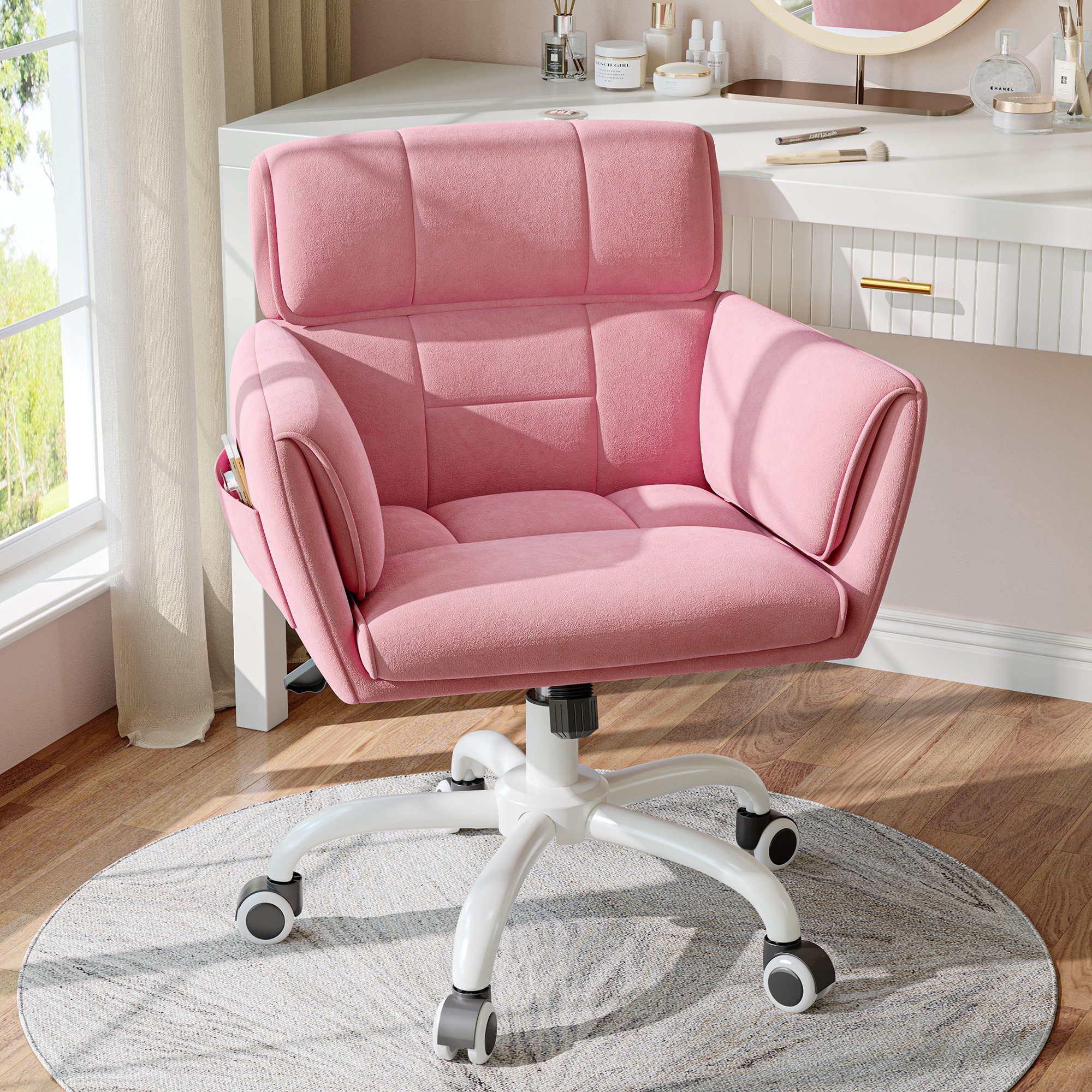 Klyvvo Drehstuhl Schreibtischstuhl, Schminktisch Stuhl mit Samtbezug, (1 St), Ideal für Homeoffice, Büro, Schlafzimmer, Jugendzimmer – Bild 2 von 5