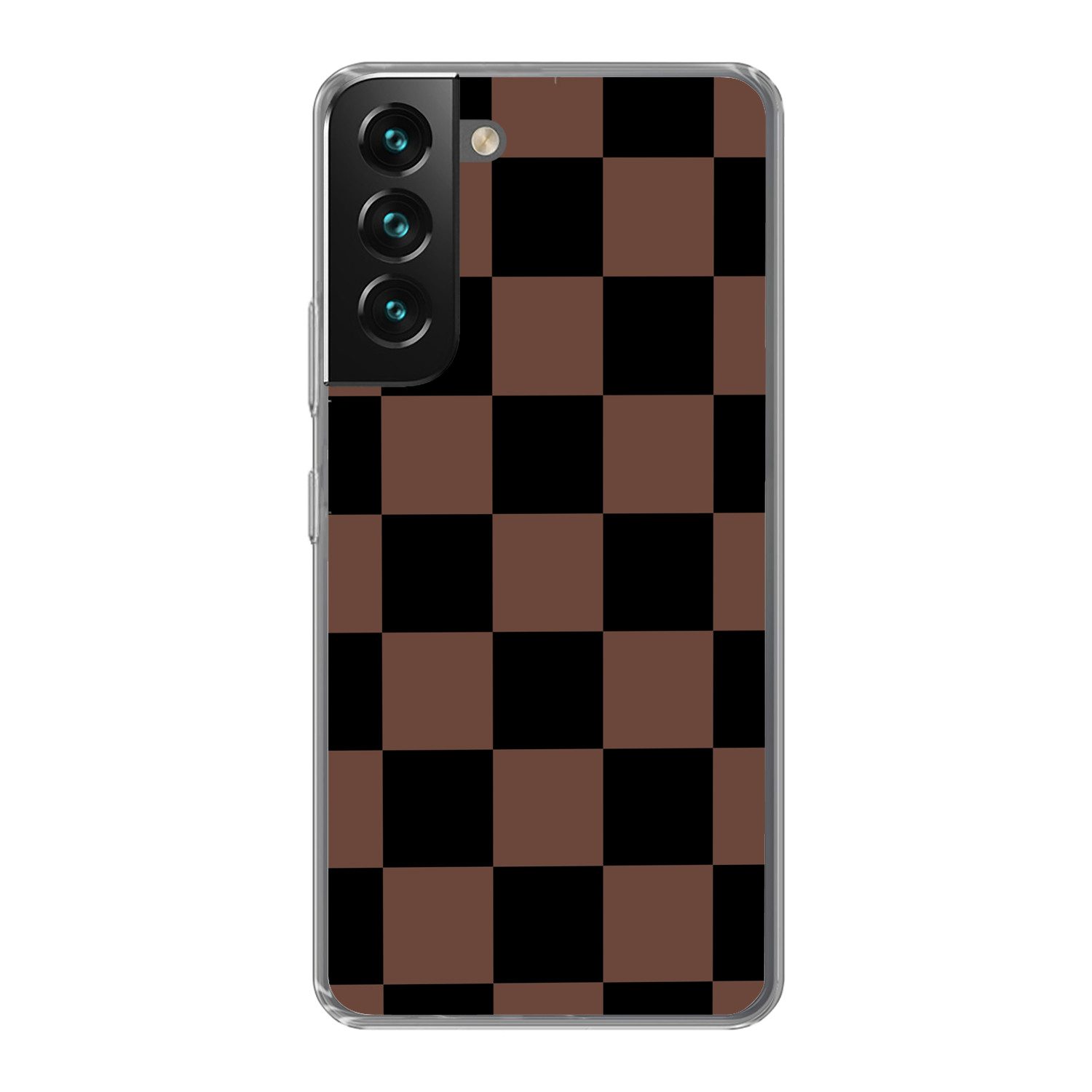 MuchoWow Handyhülle für Samsung Galaxy S22 Plus Schachbrettmuster - Braun - Schwarz - Blöc, Phone Case, Silikon, Schutzhülle Dünn