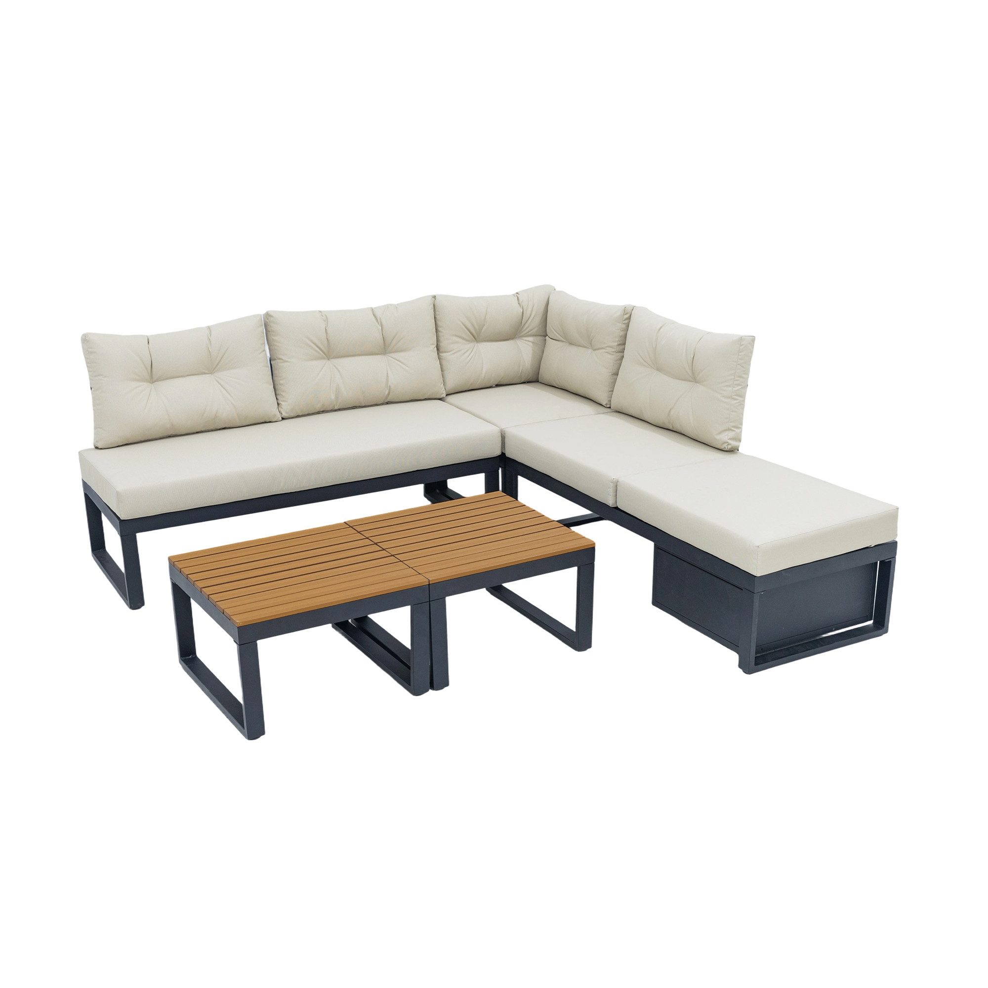 KLAM HOME Gartenlounge-Set 4-6 Sitzer Modernes Gartenmöbelset Gartenlounge-Set Ecksofa, (3-stufig verstellbare Rückenlehne+Liegefunktion+Stauraum), Wetterfest Polyester für Außenbereich, Terrasse, Balkon und Garten