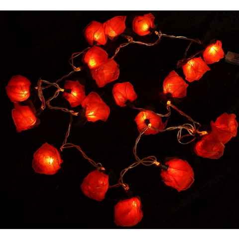 Guru-Shop LED-Lichterkette Blüten LED Lichterkette 20 Stk. - Rose orange/rot