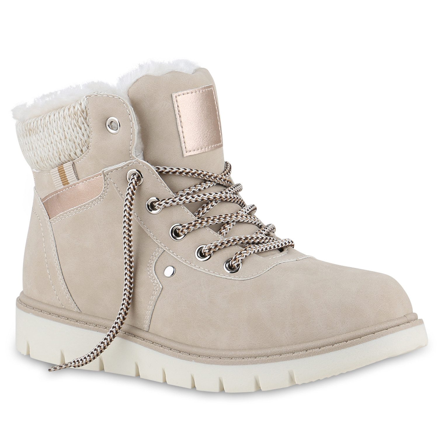 VAN HILL Damen Warm Gefüttert Worker Boots Stiefelette Strick Winter Schuhe günstig online kaufen