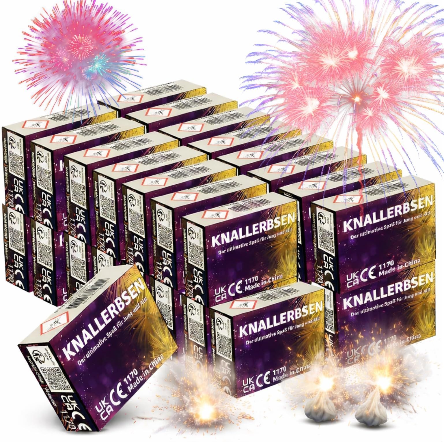 happy sparks® Geburtstagskerze Knallerbsen - Knallteufel Kat. F1 - Silvester - Fun Snaps - Feuerwerk (Set, 2500-tlg)