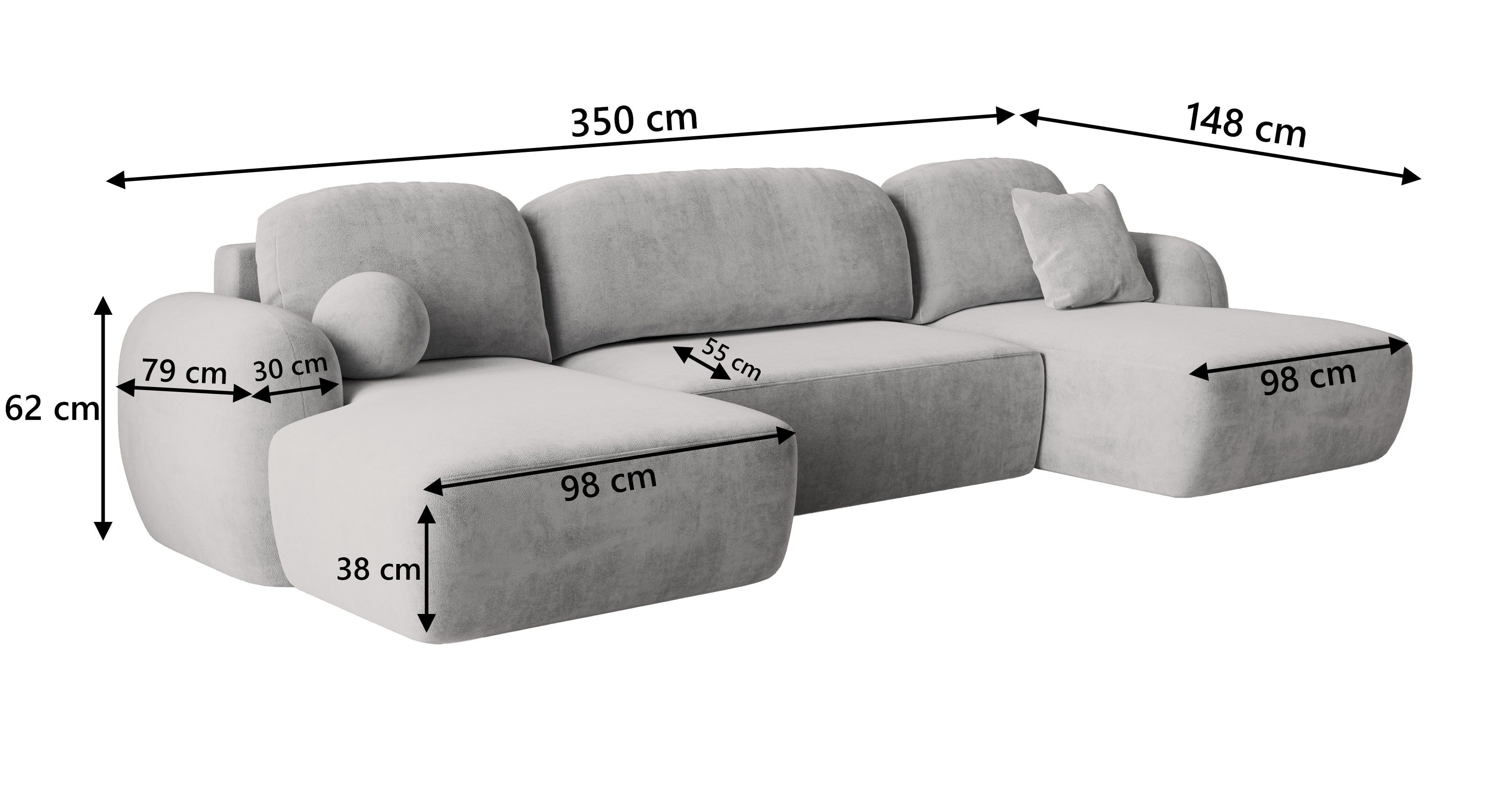 Masseno Ecksofa SAVONA mit Schlaffunktion U-Form, Sofa mit Bettkasten