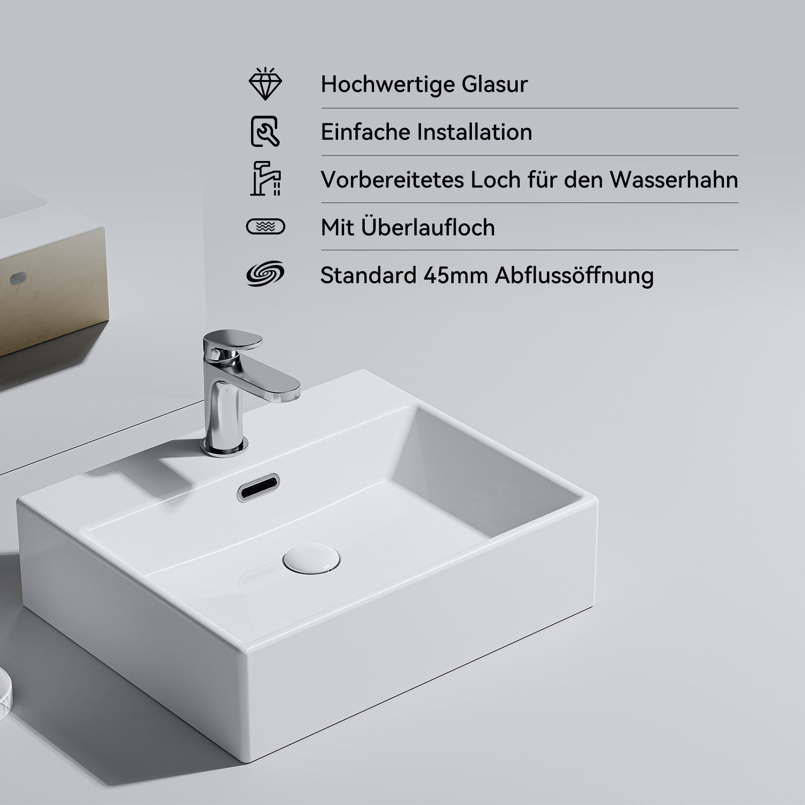 HOROW Waschbecken Keramik Aufsatzwaschbecken Hängewaschbecken 50cm günstig online kaufen
