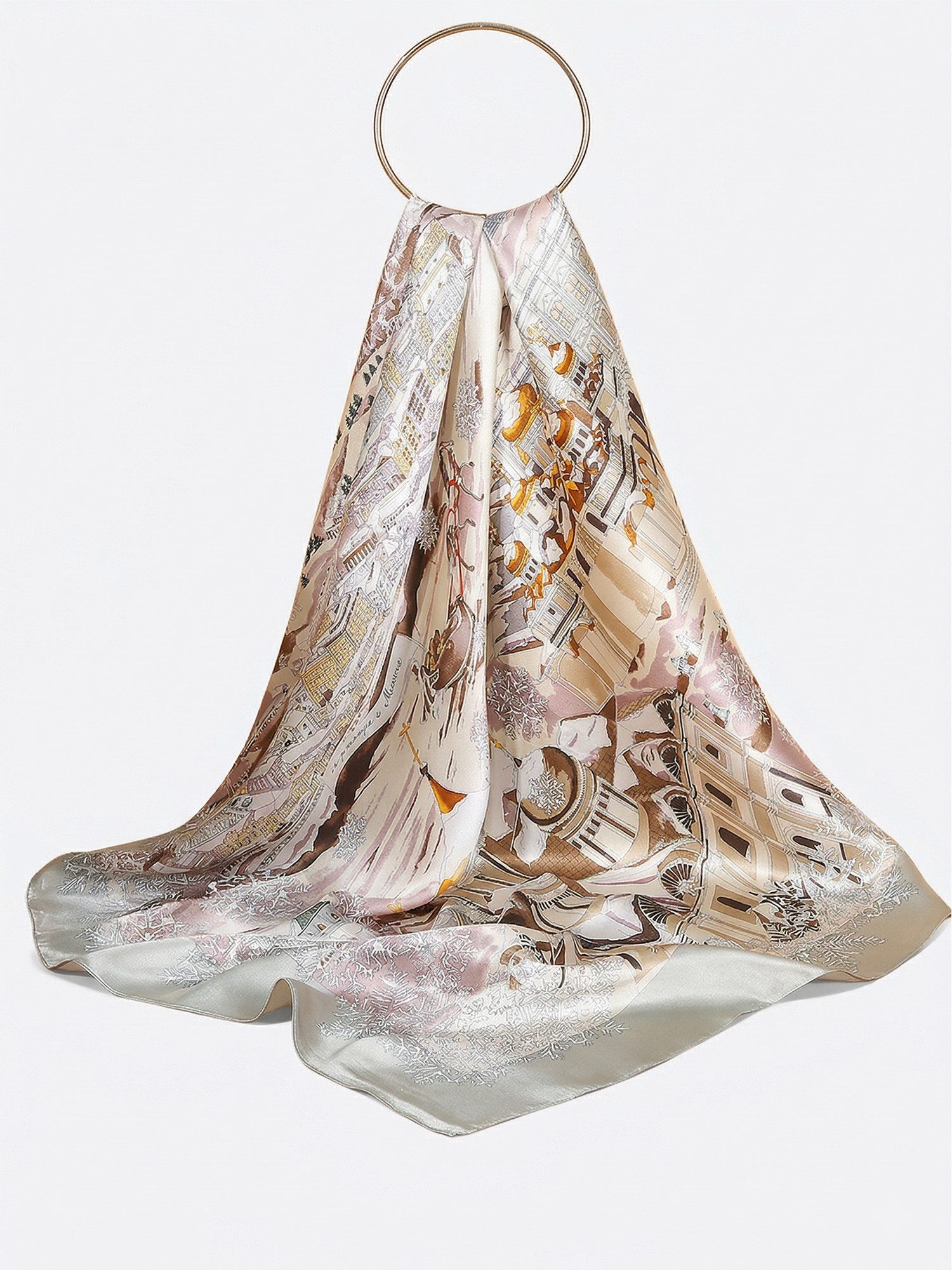 Vivi Idee Seidenschal 100% Maulbeerseide Seidenschal Winterstadt, Quadratisches 88x88 cm, bedrucktes Seidenschal