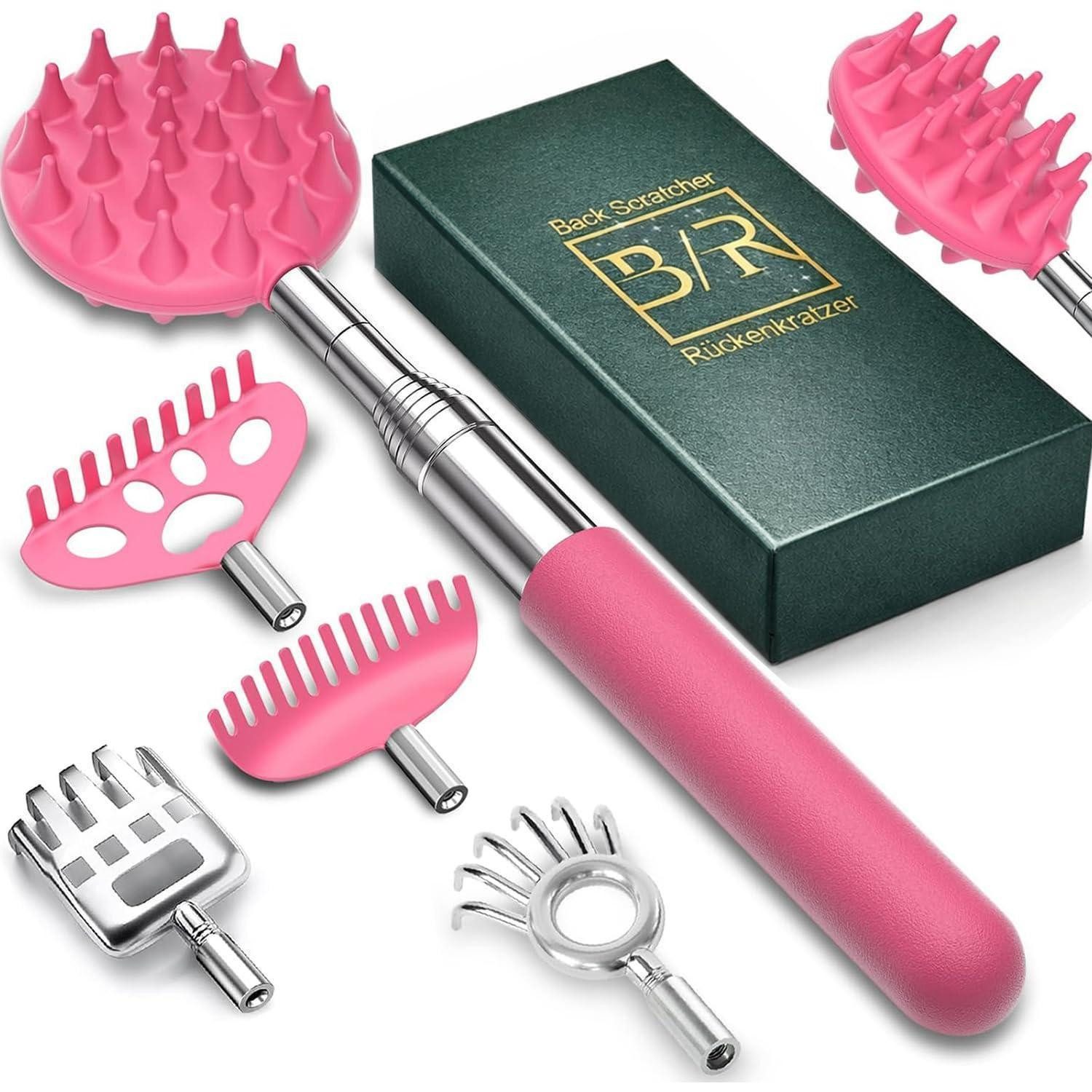 LuxusKollektion Massagegerät Rückenkratzer Ausziehbar 5-in-1 Geschenkset Rosa