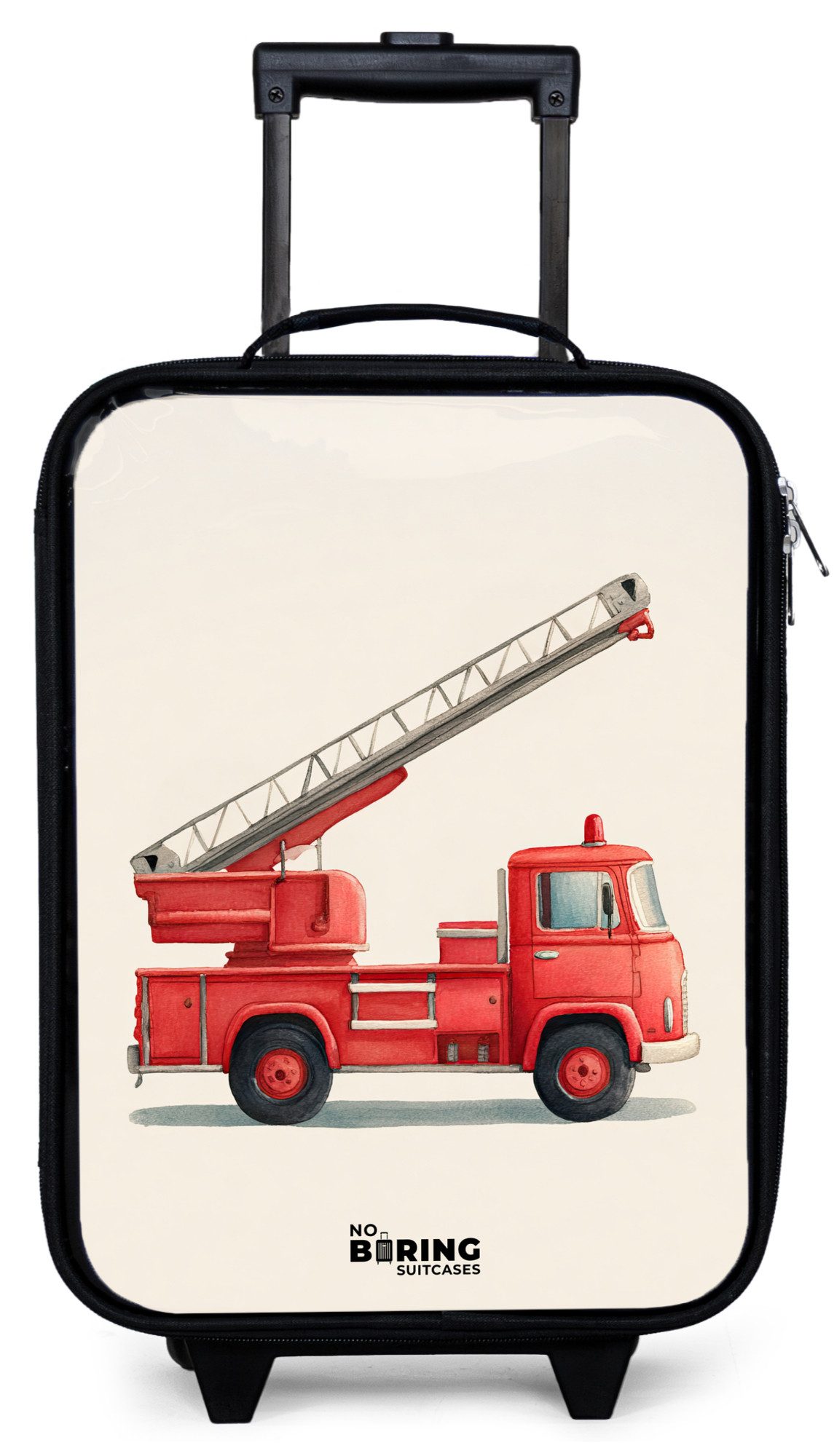 NoBoringSuitcases.com© Kinderkoffer mit leuchtende Räder - Feuerwehrauto - Signiert - Rot, 2 Rollen, Kinder Koffer Klein, Trolley Handgepäck, Reisekoffer