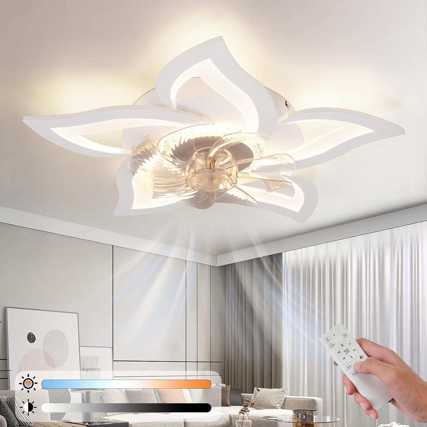ZMH Deckenventilator Mit Beleuchtung 48W schwarz/weiß Deckenleuchte Timer Schlafzimmer